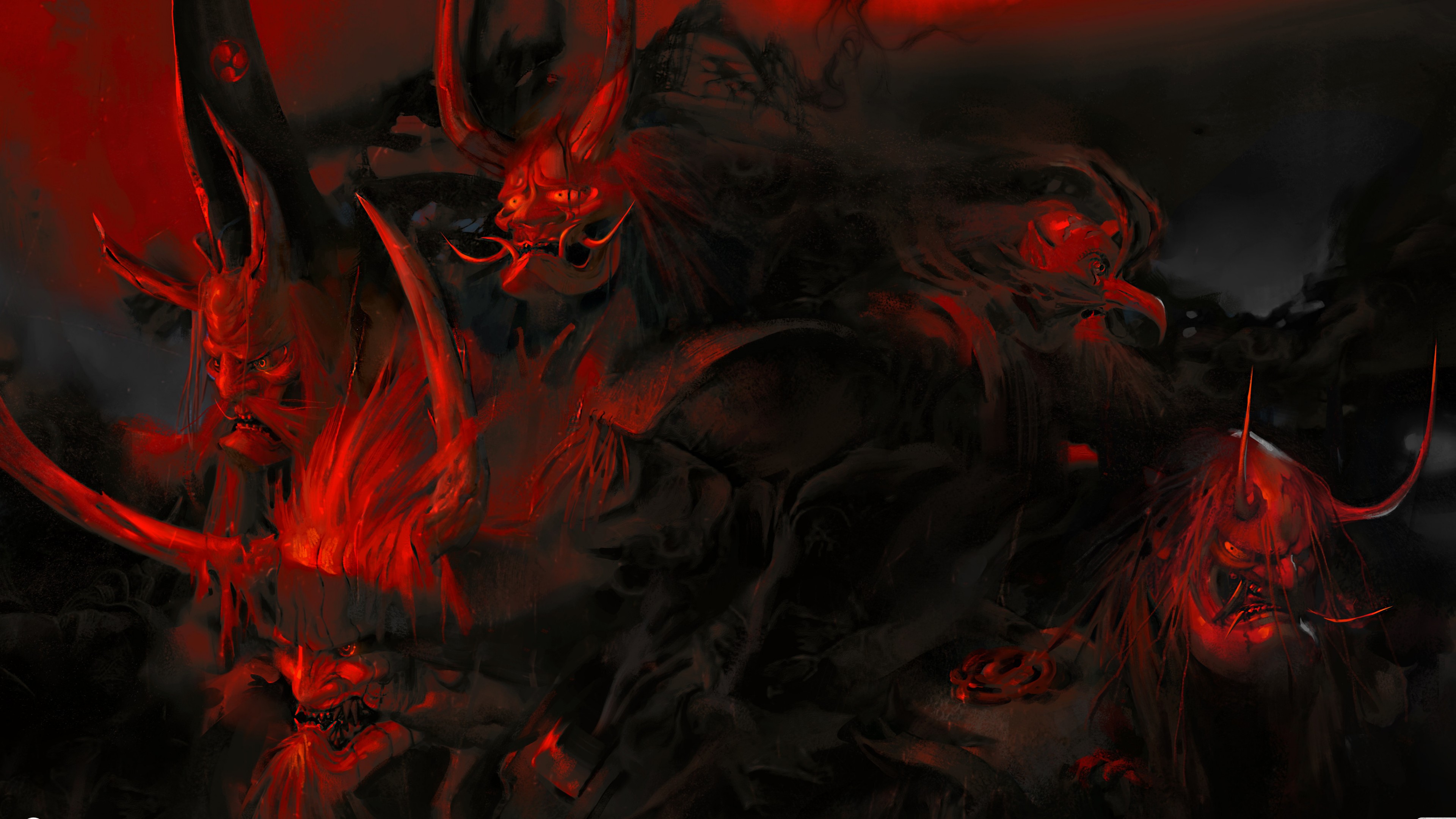 热门传奇 奇幻艺术 艺术 对马之魂 鬼怪 面具 高清壁纸 3840×2160