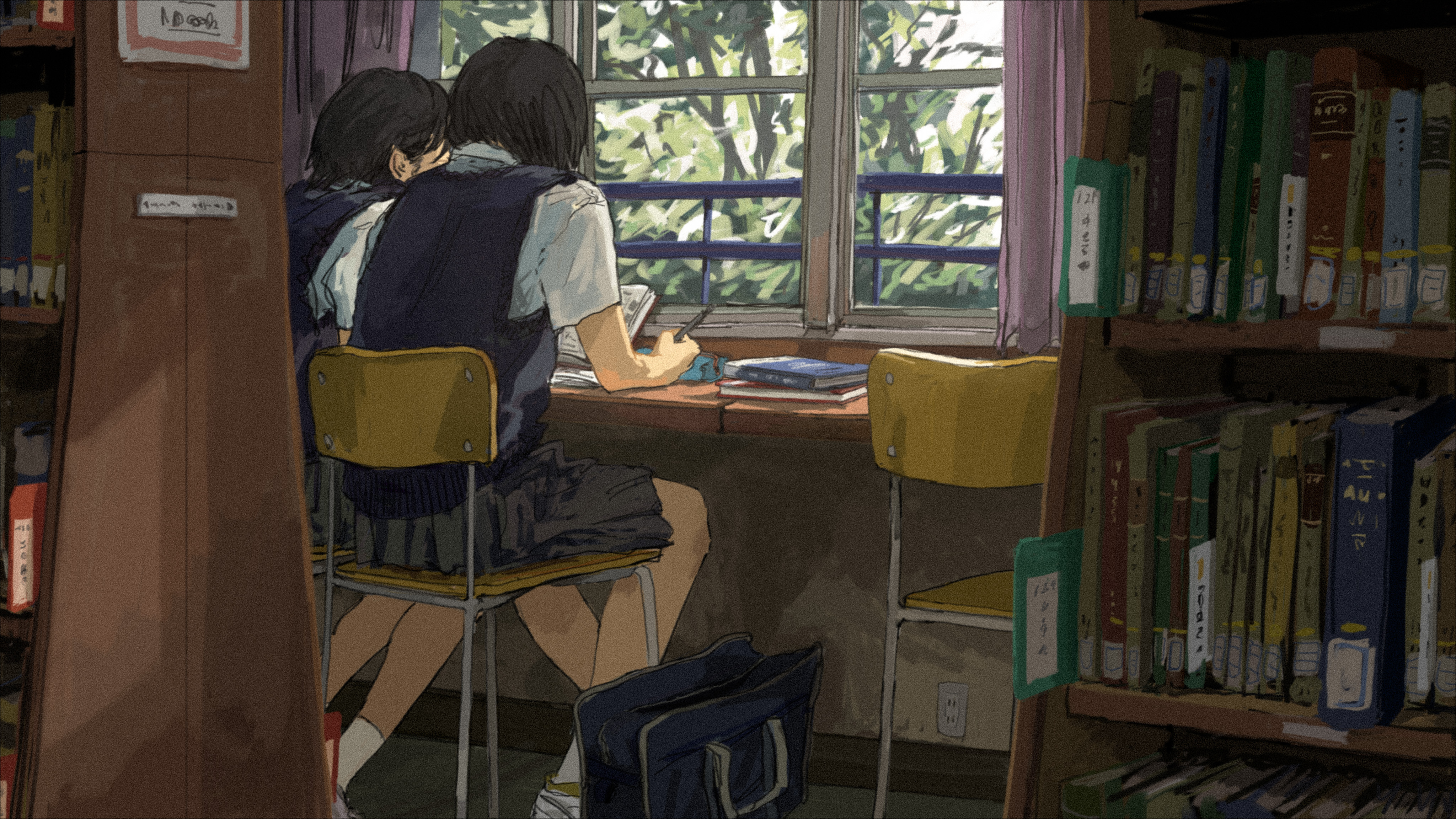 热门动漫 女孩 图书馆 壁纸 4096×2304