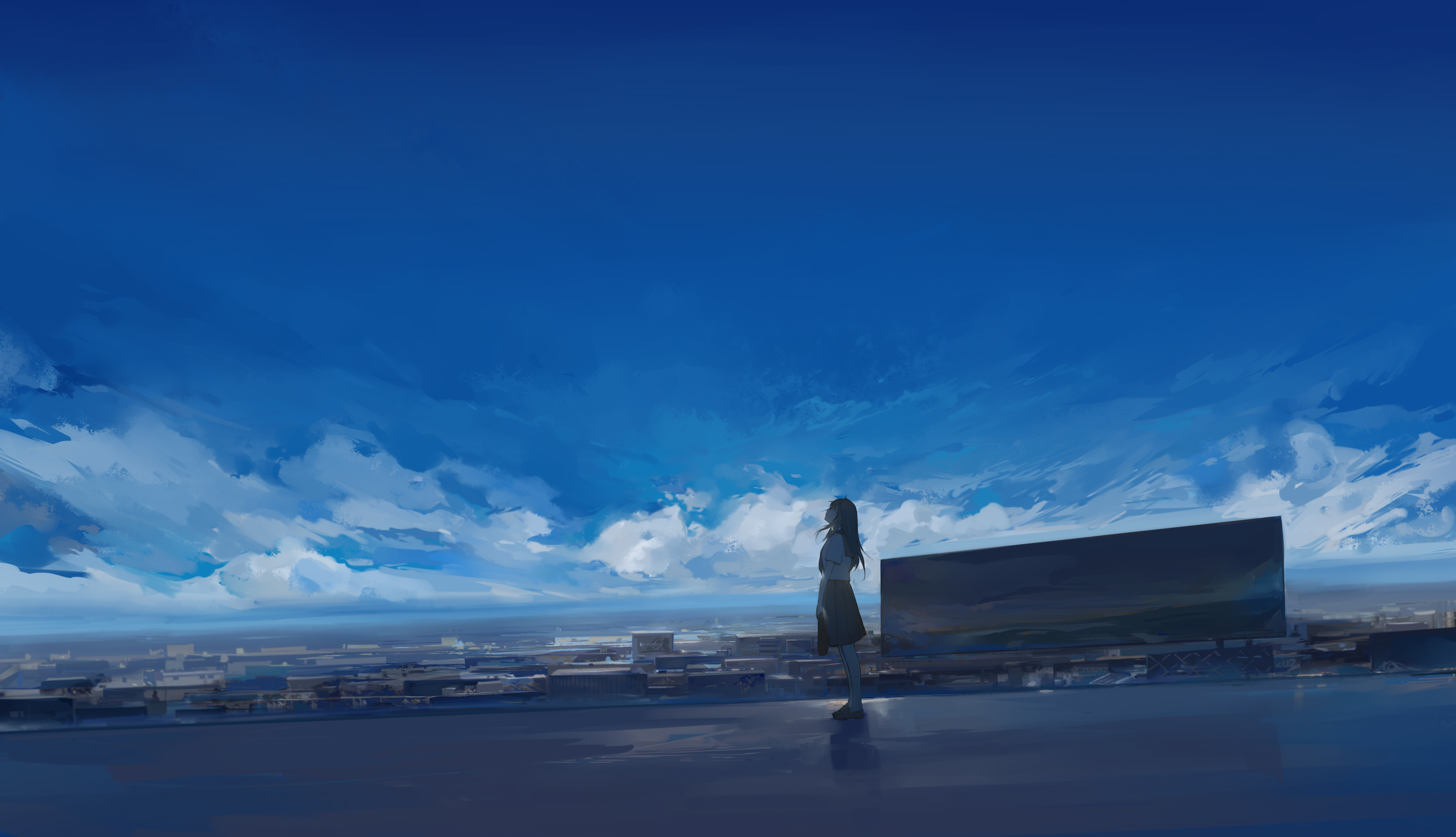 绚丽动漫 女孩 天空 云 桌面壁纸 6000×3450