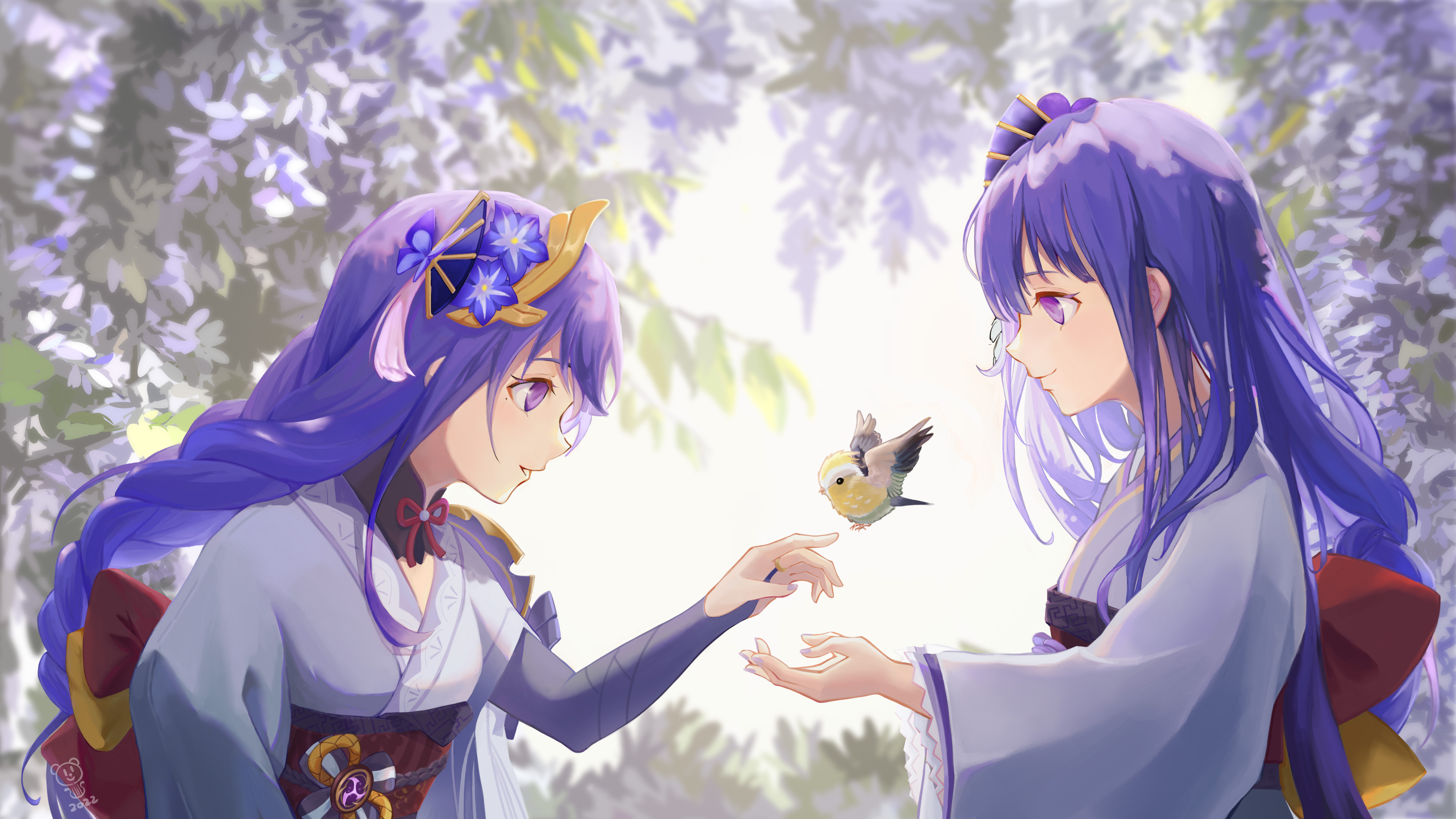 紫色头发 长发 双胞胎 动漫 游戏 女孩 服装 原神 4K高清壁纸 4800×2700