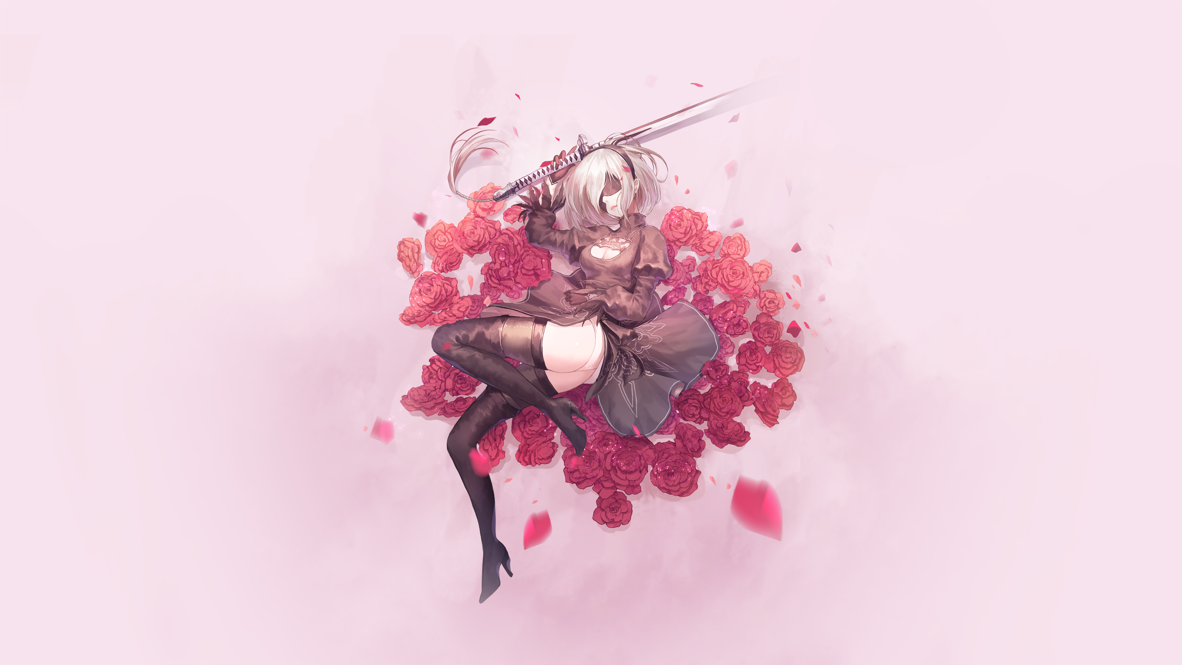 唯美尼尔 机械纪元 剑 简单背景 玫瑰 壁纸 3840×2160