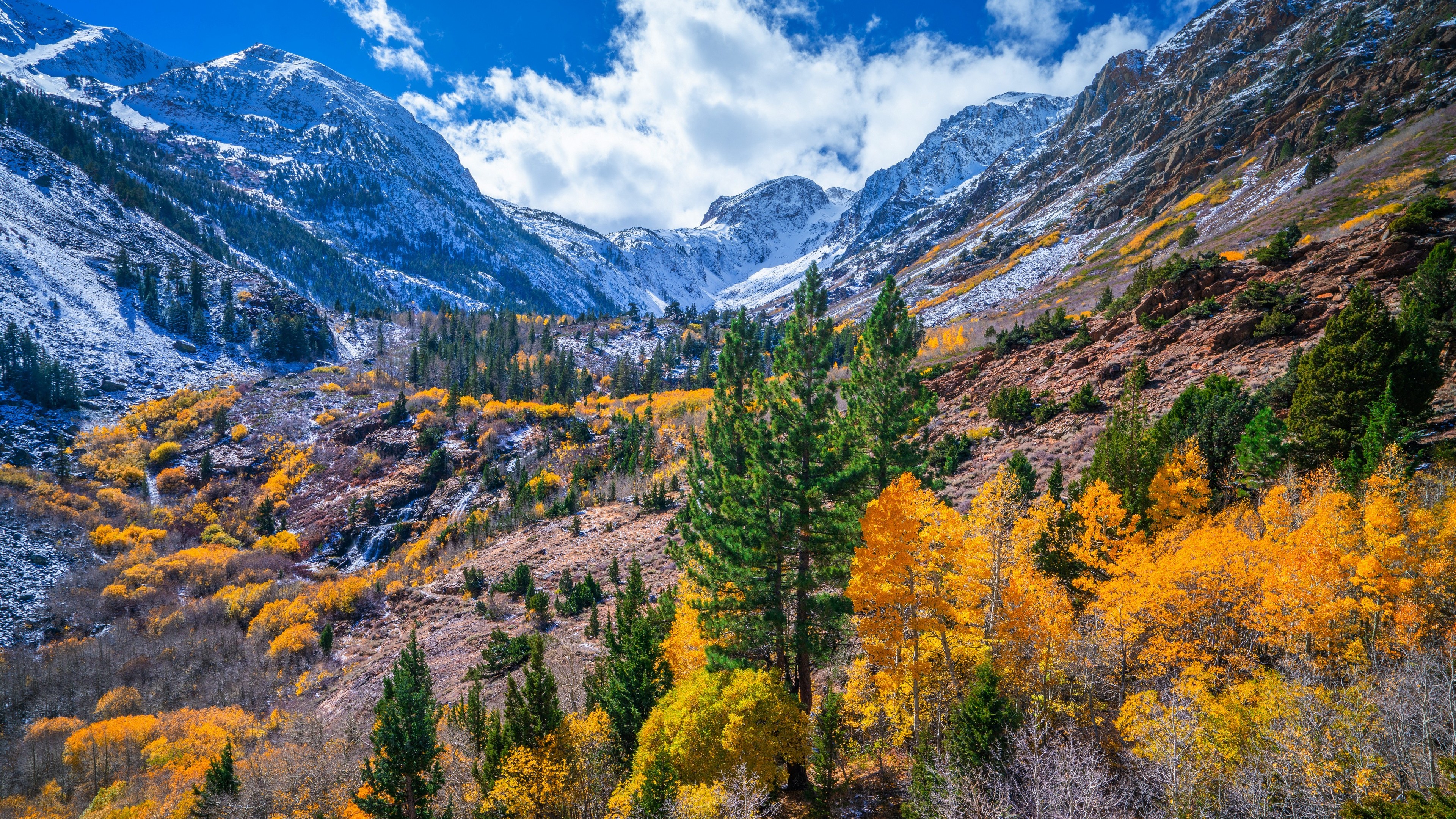 自然 风景 树木 山脉 秋天 天空 云 壁纸 3840×2160