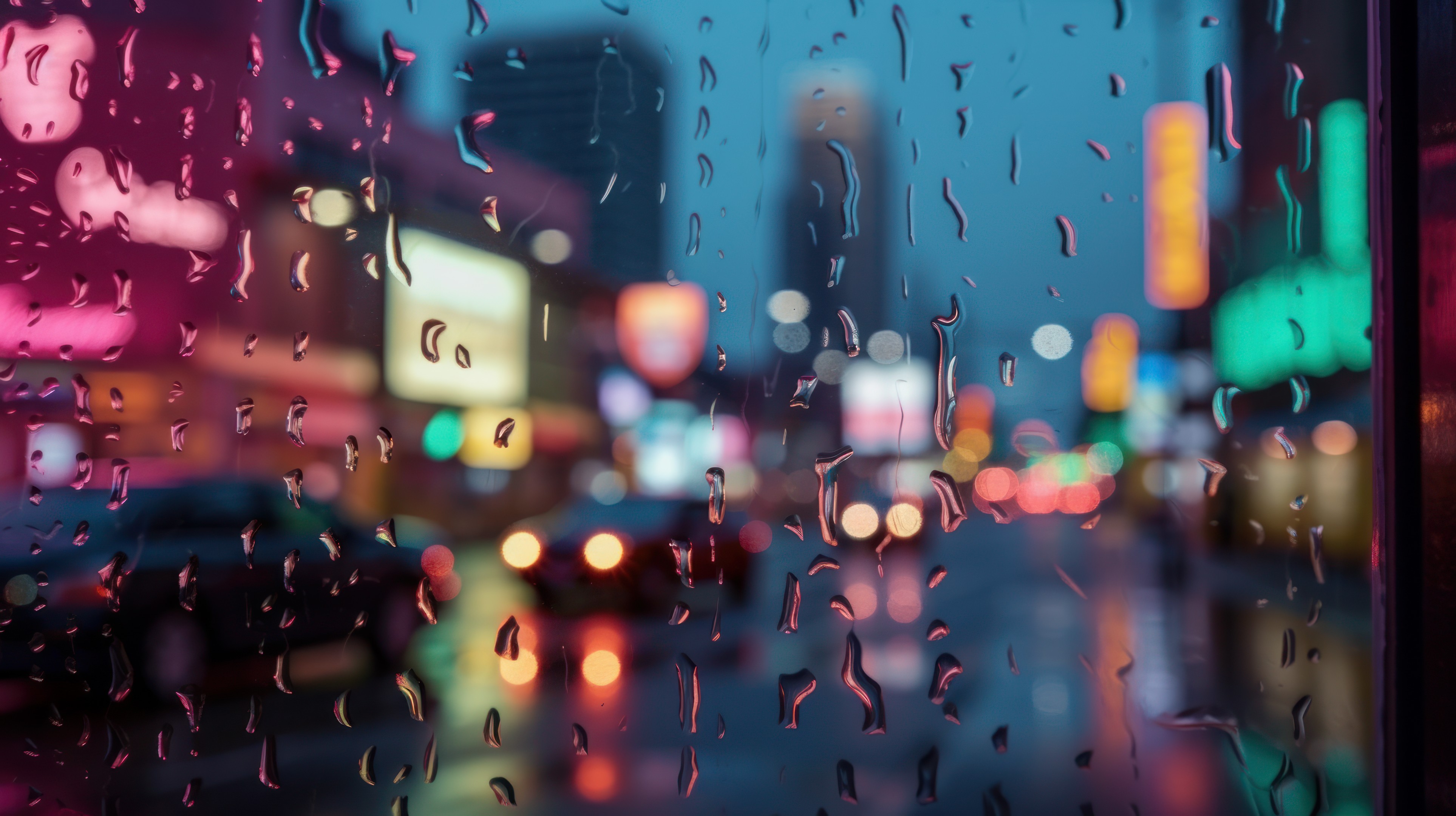 城市 雨 窗 城市灯 4K高清壁纸 3854×2160