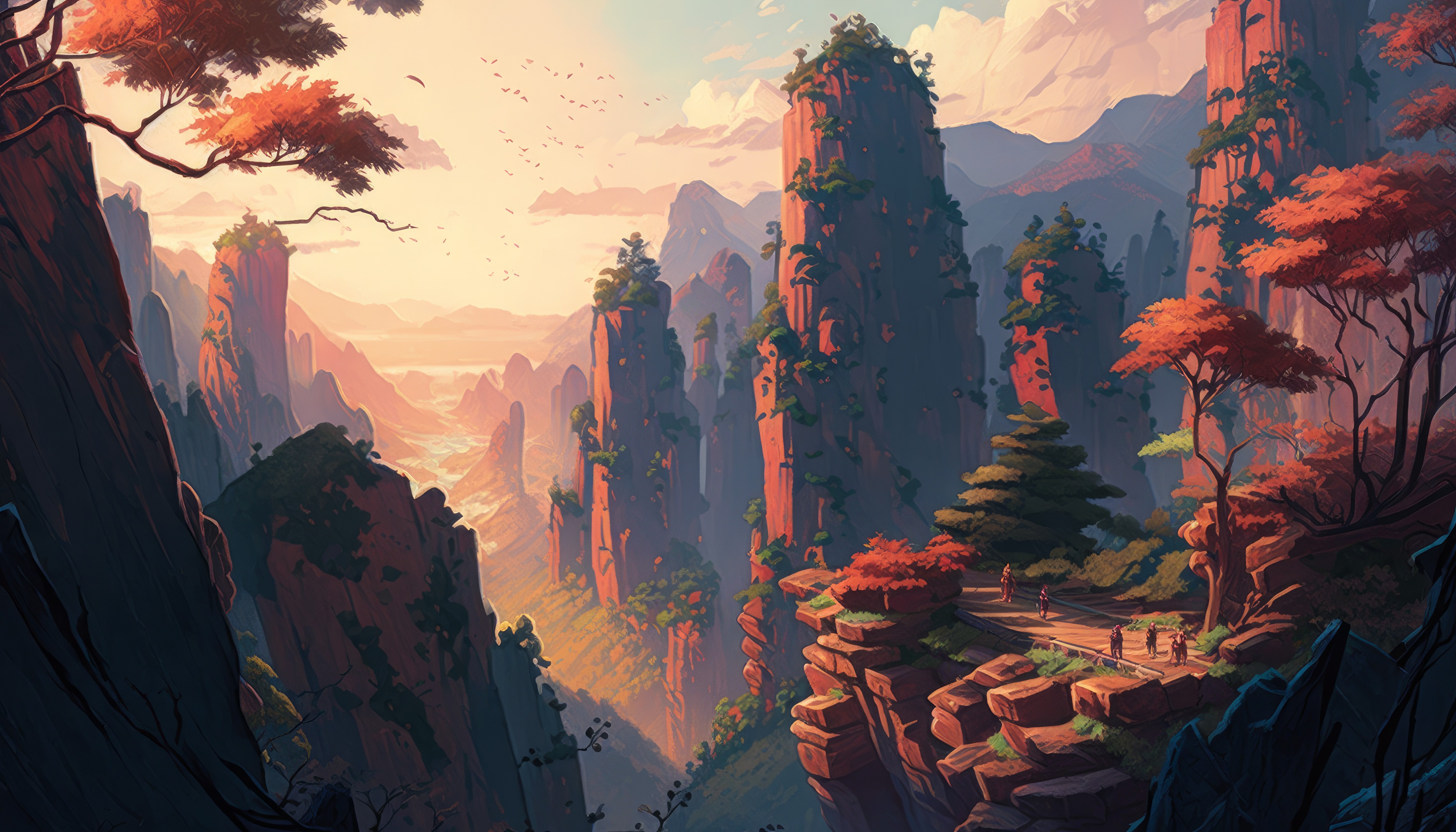 唯美艺术 插图 山脉 国家公园 自然 树木 壁纸 4579×2616