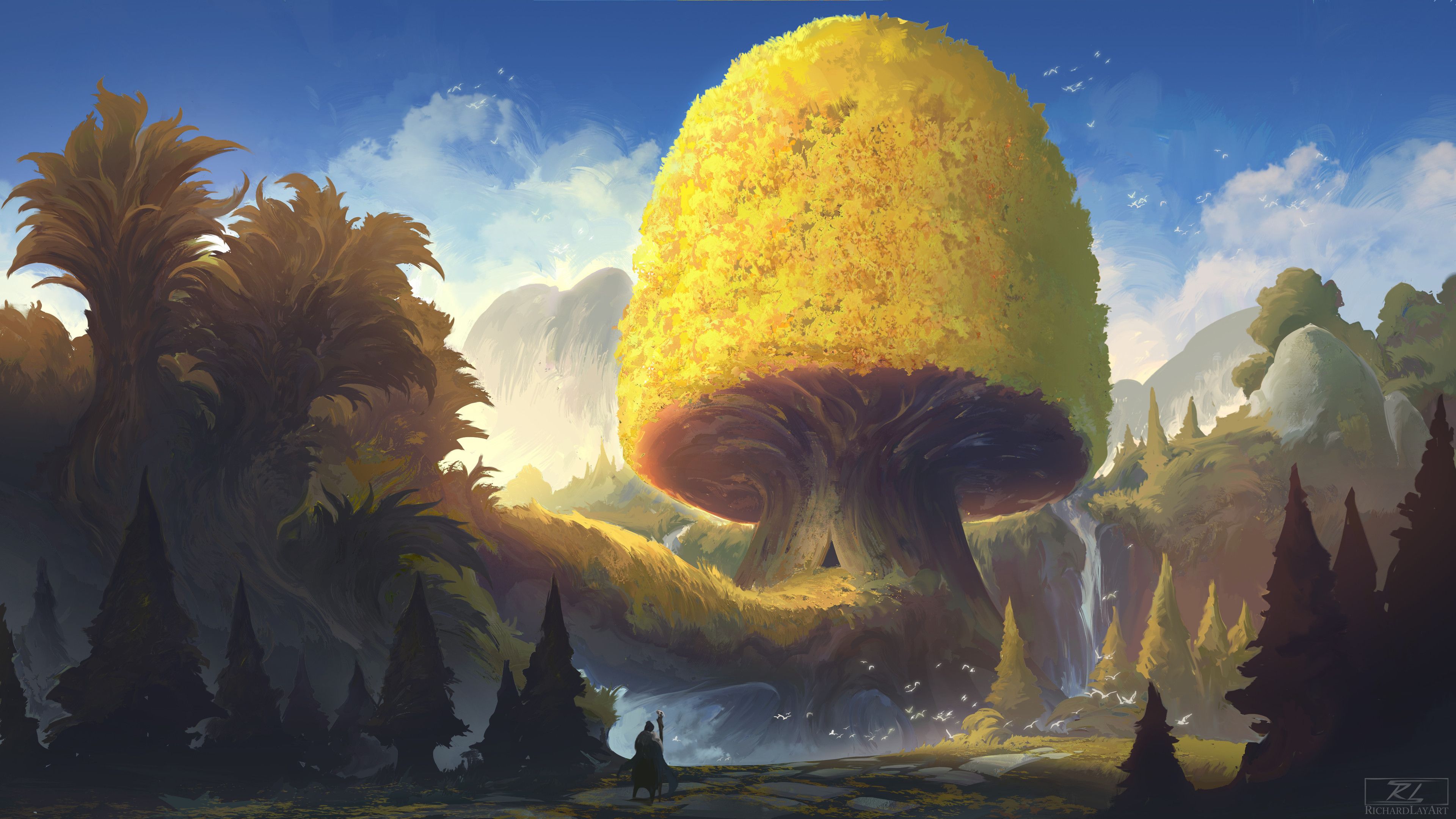 绝美AI艺术 奇幻艺术 大树 金色 金树 桌面壁纸 3840×2160