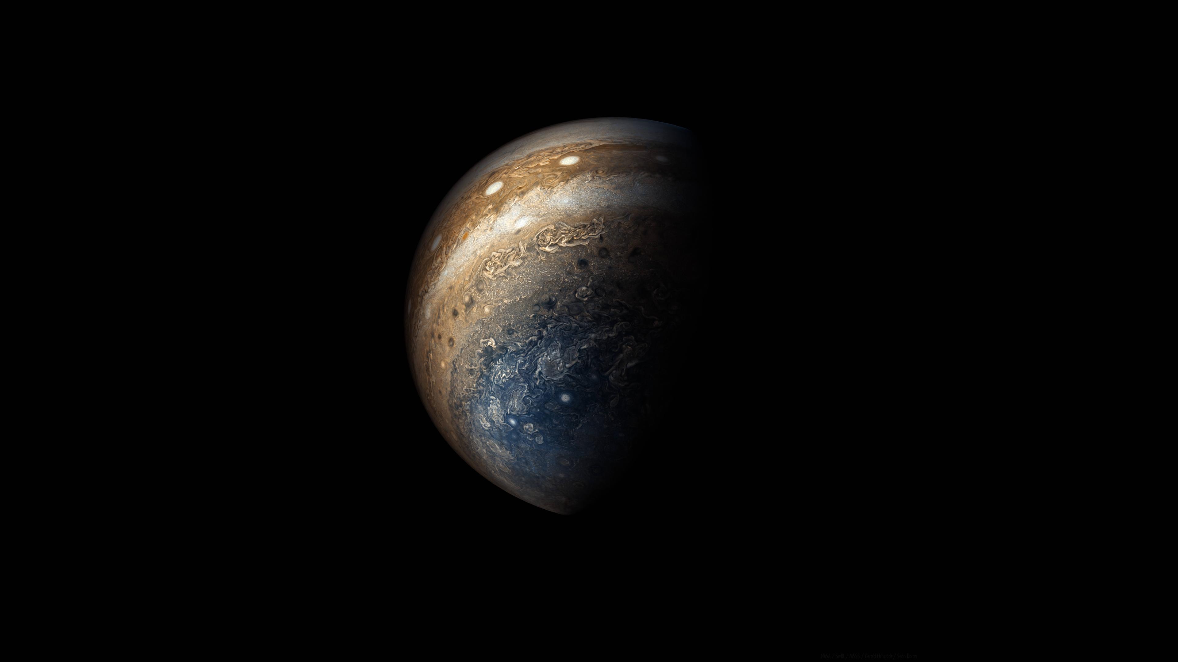 热门木星 行星 太空 科学 深色 蓝色 棕色 银河系 宇宙 太阳系 太空艺术 简单背景 高清壁纸 3840×2160