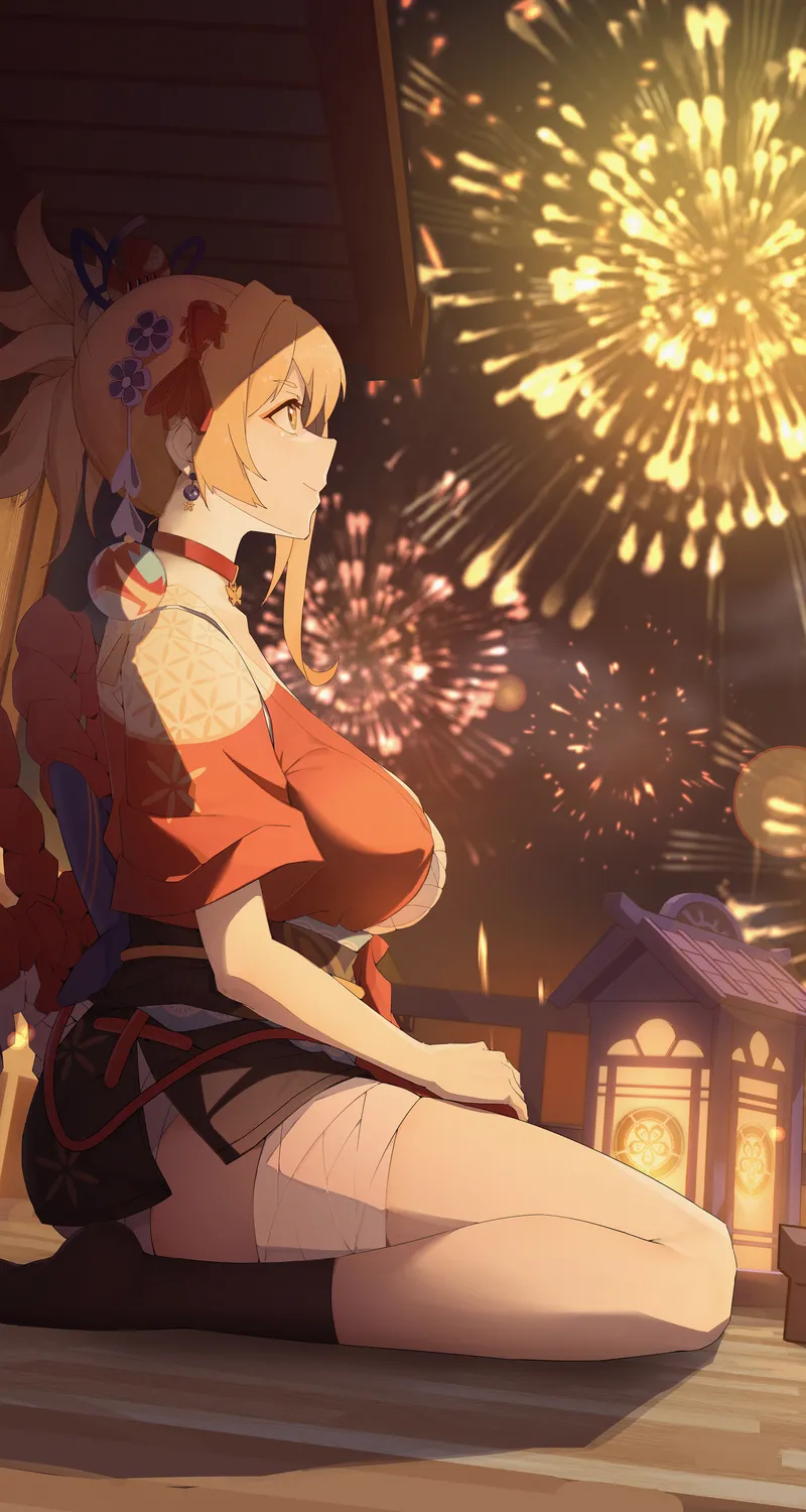 唯美原神 烟花 灯笼 动漫 女孩 手机 手机壁纸 4139×5622