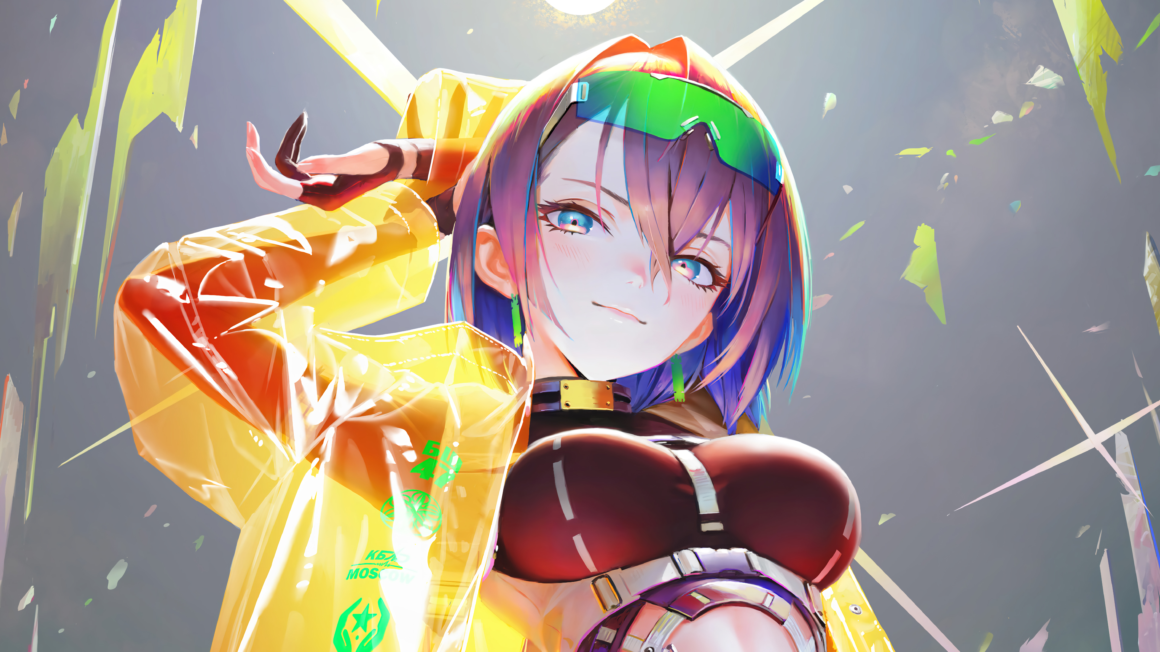 精选动漫 女孩 黄色雨衣 眼镜 裁剪 高清壁纸 3840×2160