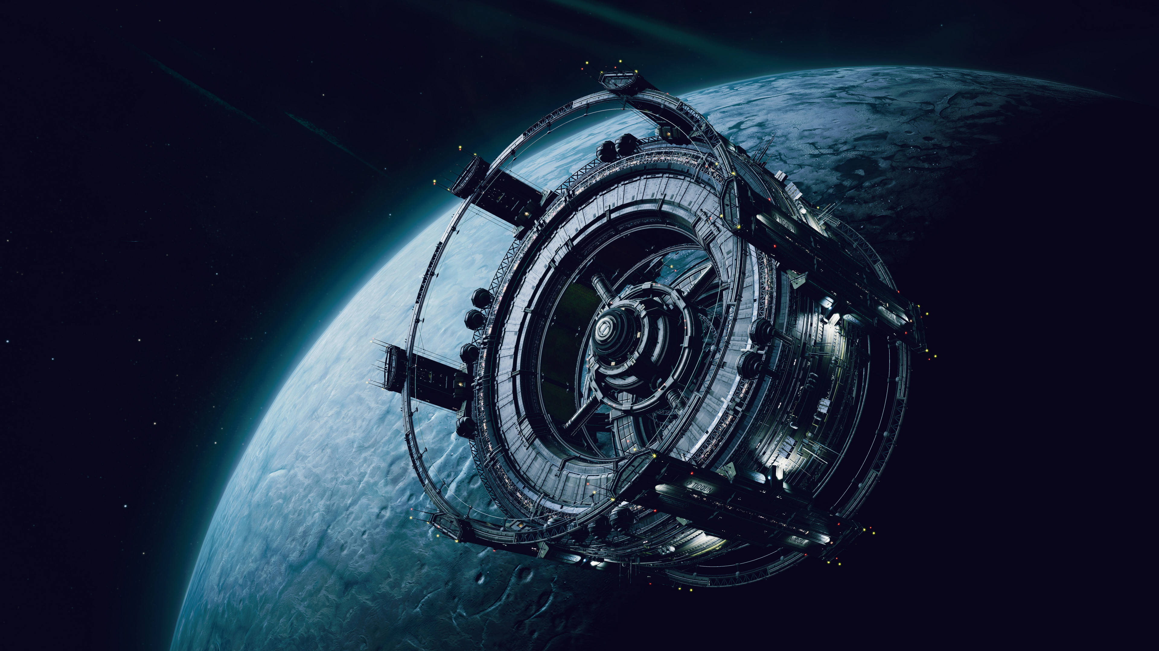唯美科幻小说 空间站 行星 太空 游戏CG 未来主义 无水印壁纸 3840×2160