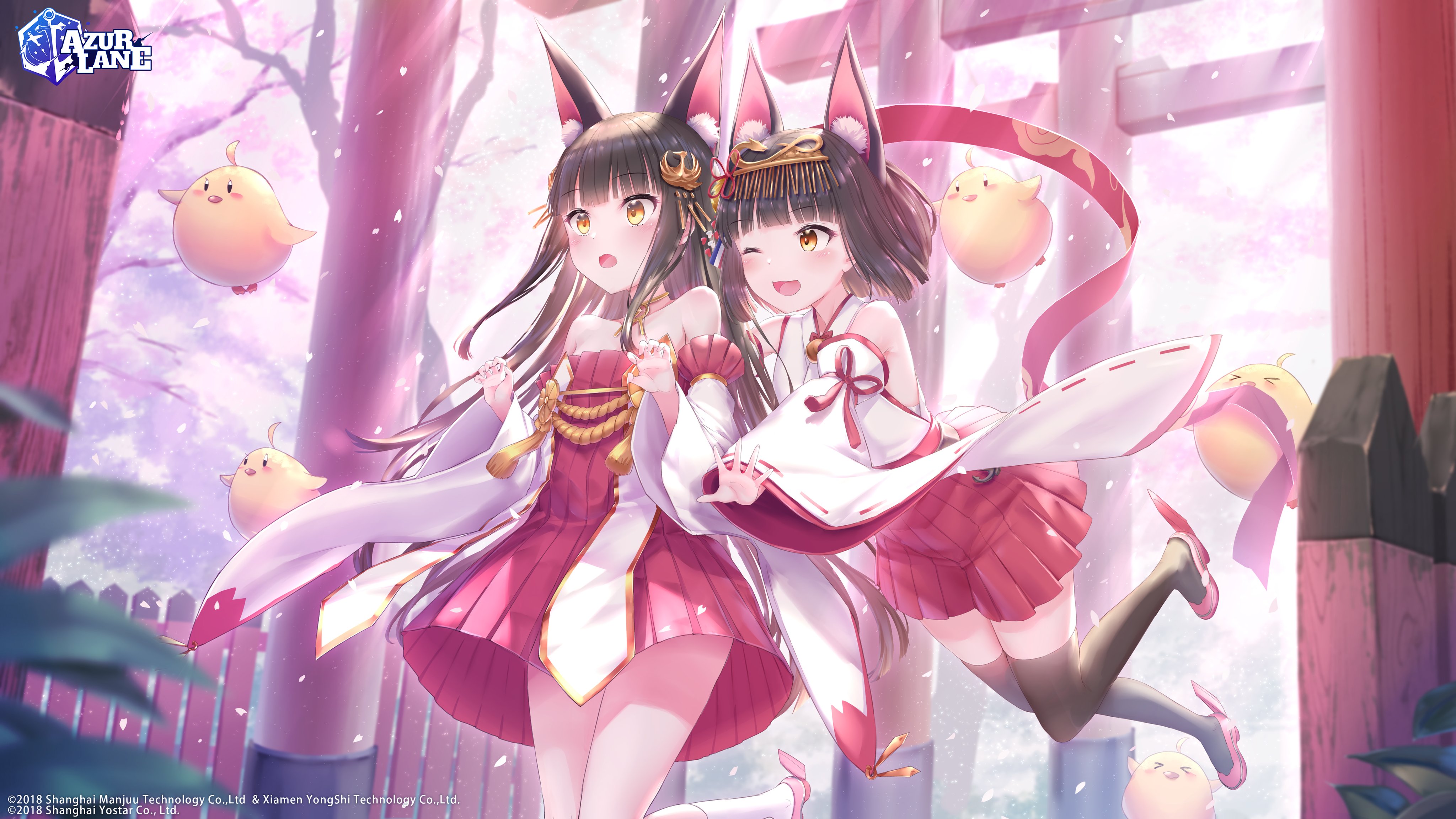 碧蓝航线 长袜 兽耳 姐妹 4K高清壁纸 4096×2304