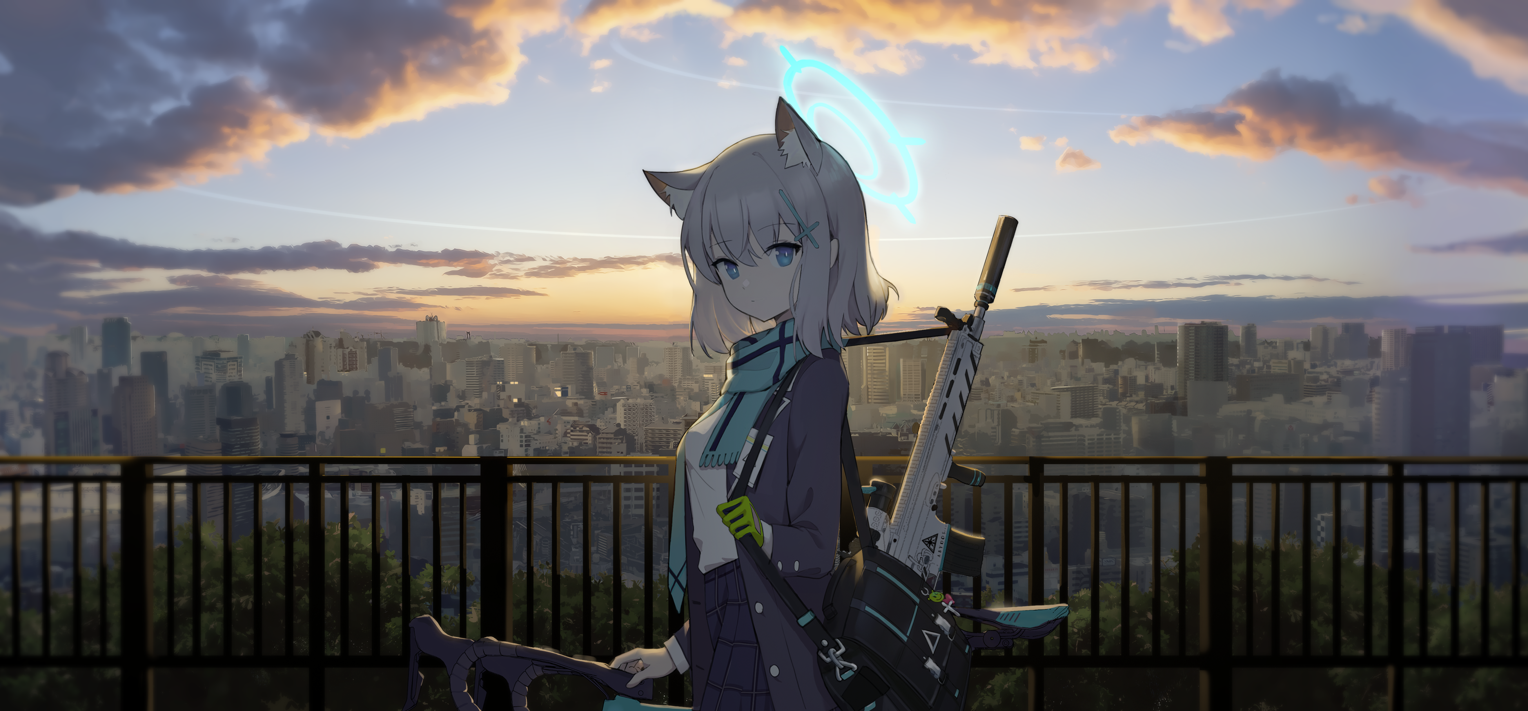唯美蓝眼睛 蔚蓝档案 白子 动漫 女孩 游戏 兽耳 高清壁纸 5270×2454