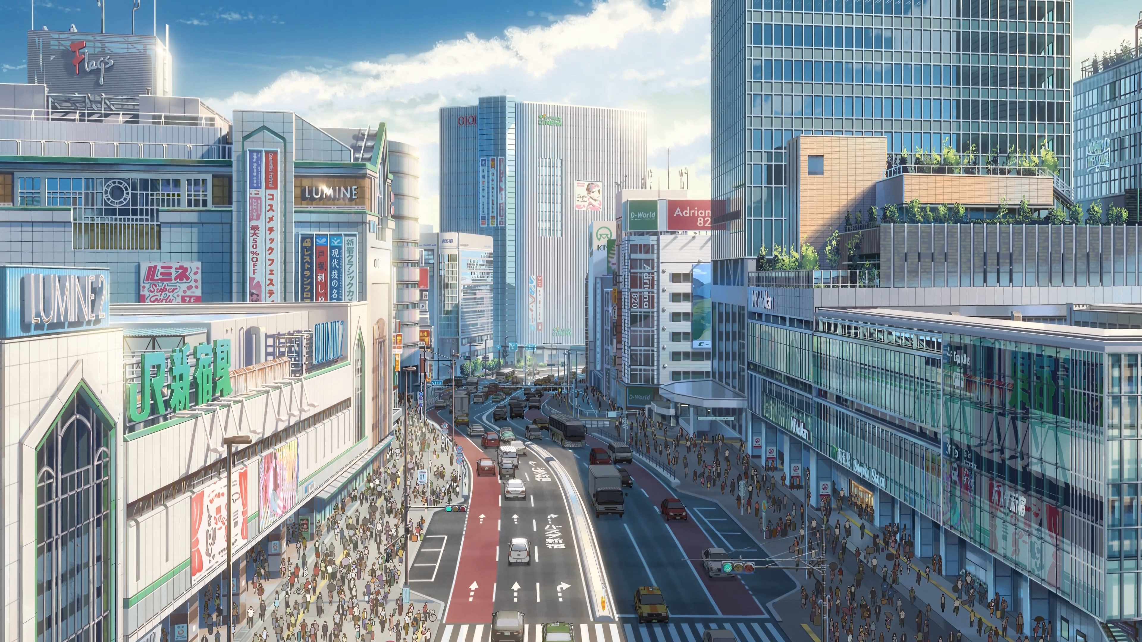 街道 城市 高楼 大厦 车辆 车流 拥挤 商业街 4K高清壁纸 3840×2160