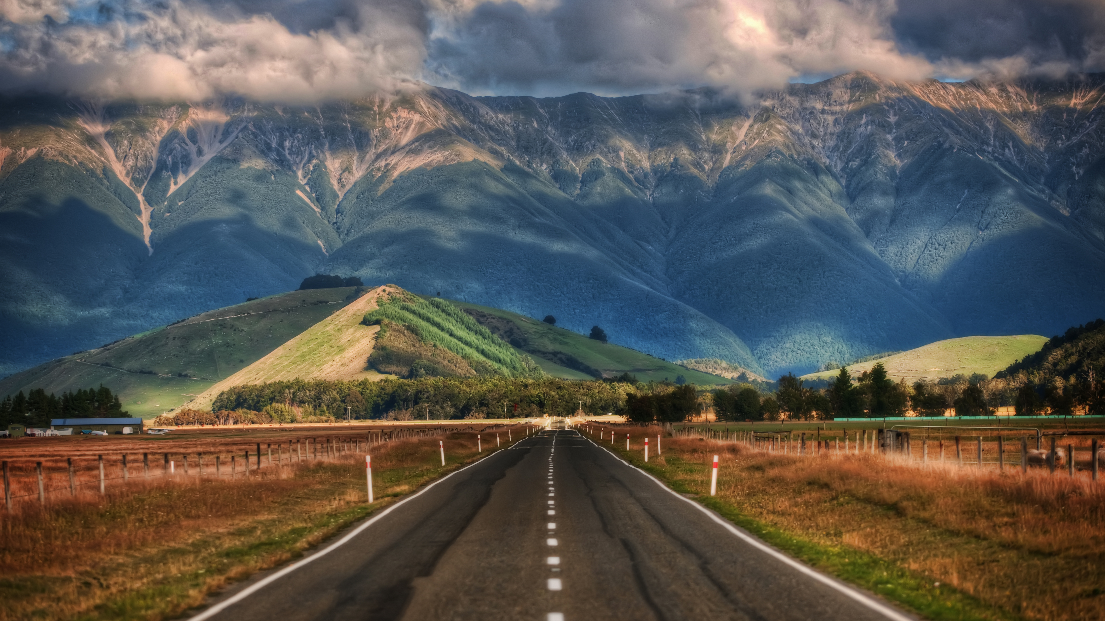 摄影 风景 自然 道路 山脉 草地 云彩 丘陵 树木 壁纸 3840×2160