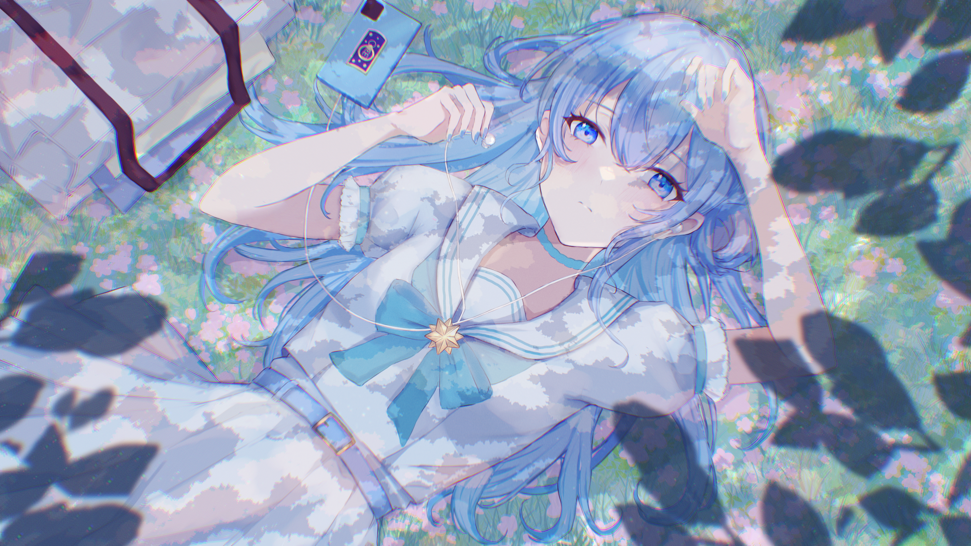 女学生 蓝头发 蓝眼睛 动漫 女孩 校服 手机壁纸 3840×2160