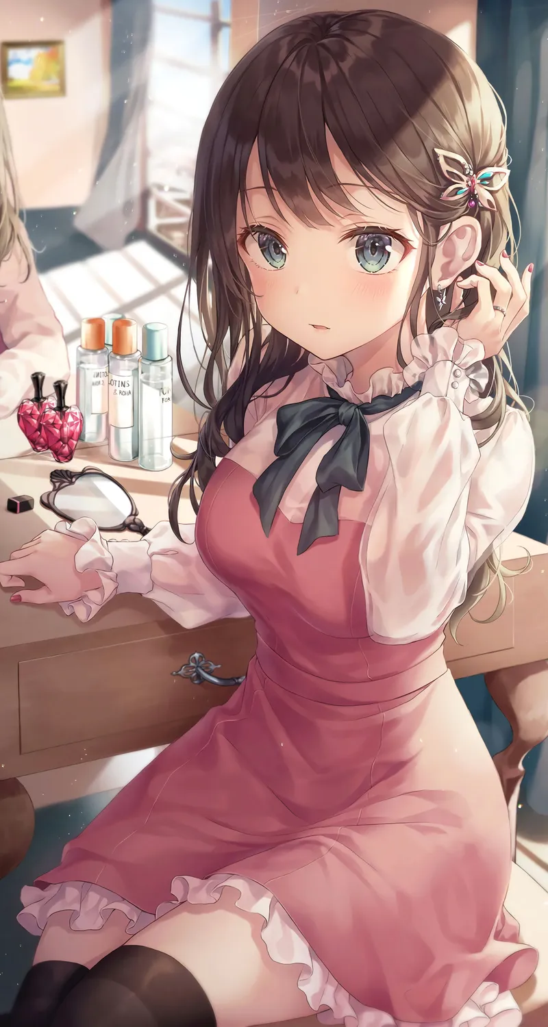 唯美黑发 蓝眼睛 动漫 女孩 连衣裙 大腿高 手机 桌面壁纸 5332×8188
