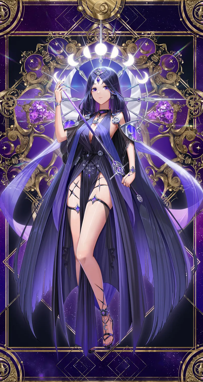 原创人物 长发 剑 紫色眼睛 动漫女孩 服装 武器 手机 高清壁纸 4000×6563