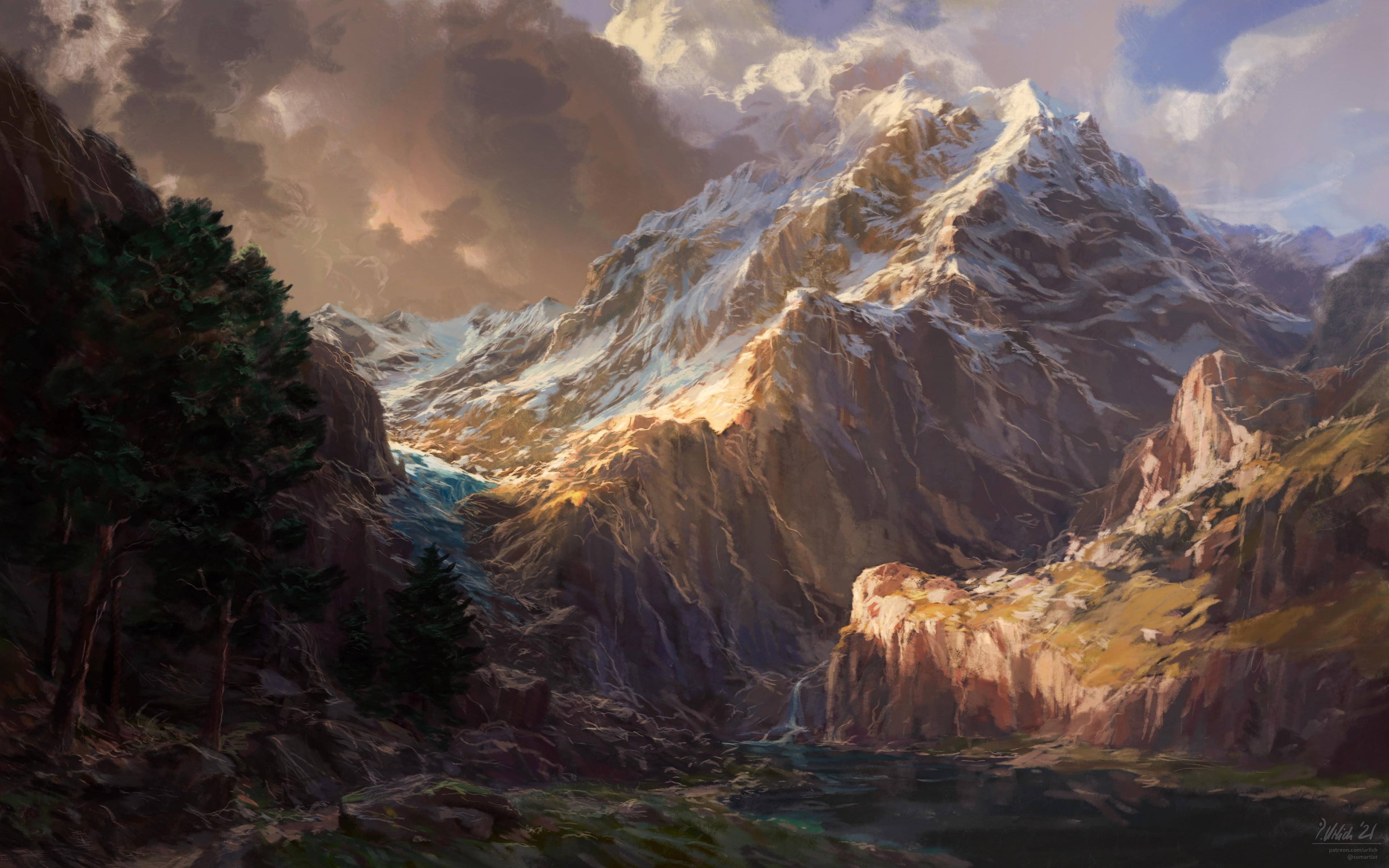 AI艺术 景观 山 树 云 自然 4K高清壁纸 3840×2400