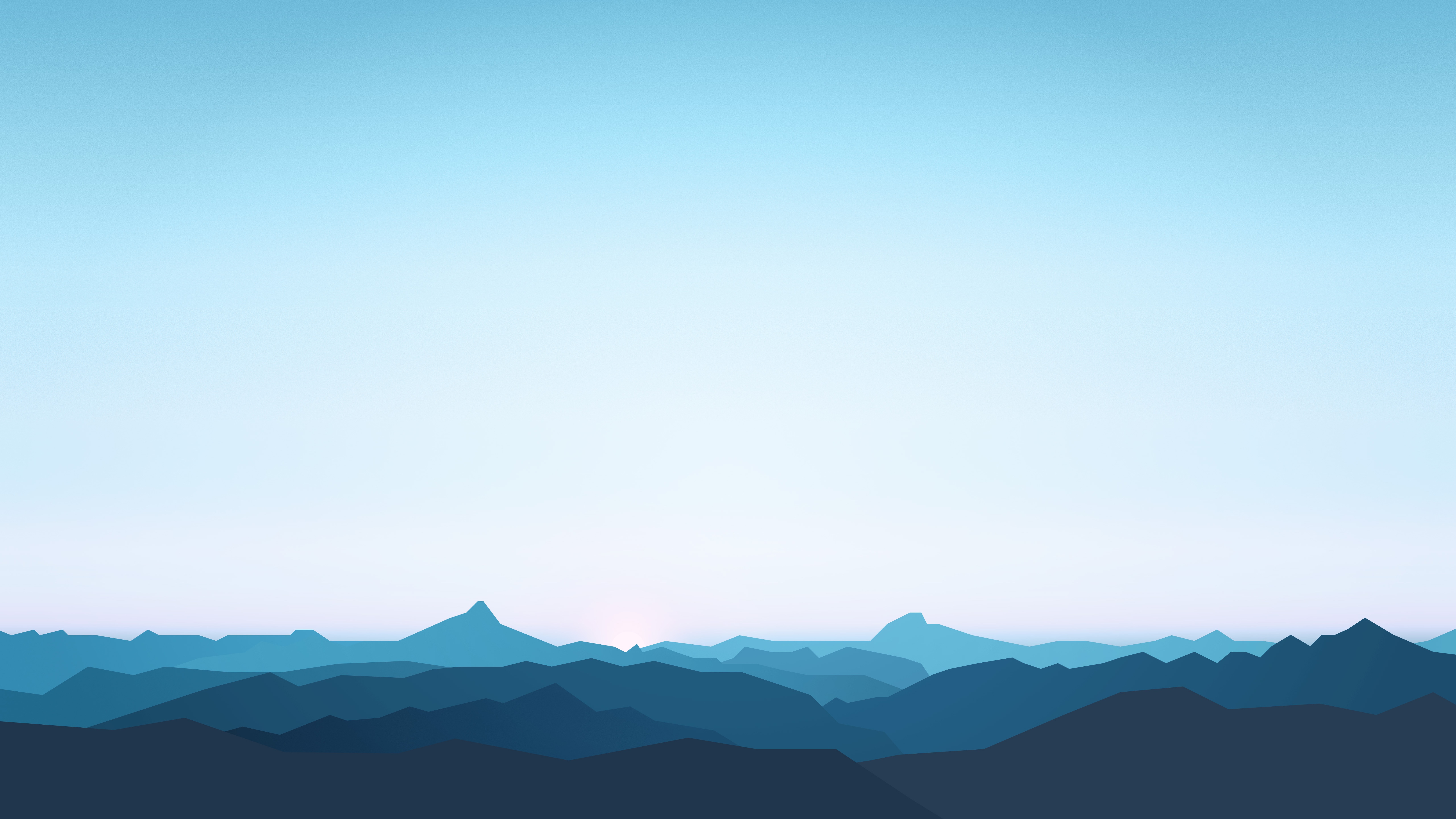 经典极简主义 山脉 薄雾 天空 蓝色 蓝色背景 手机壁纸 7680×4320
