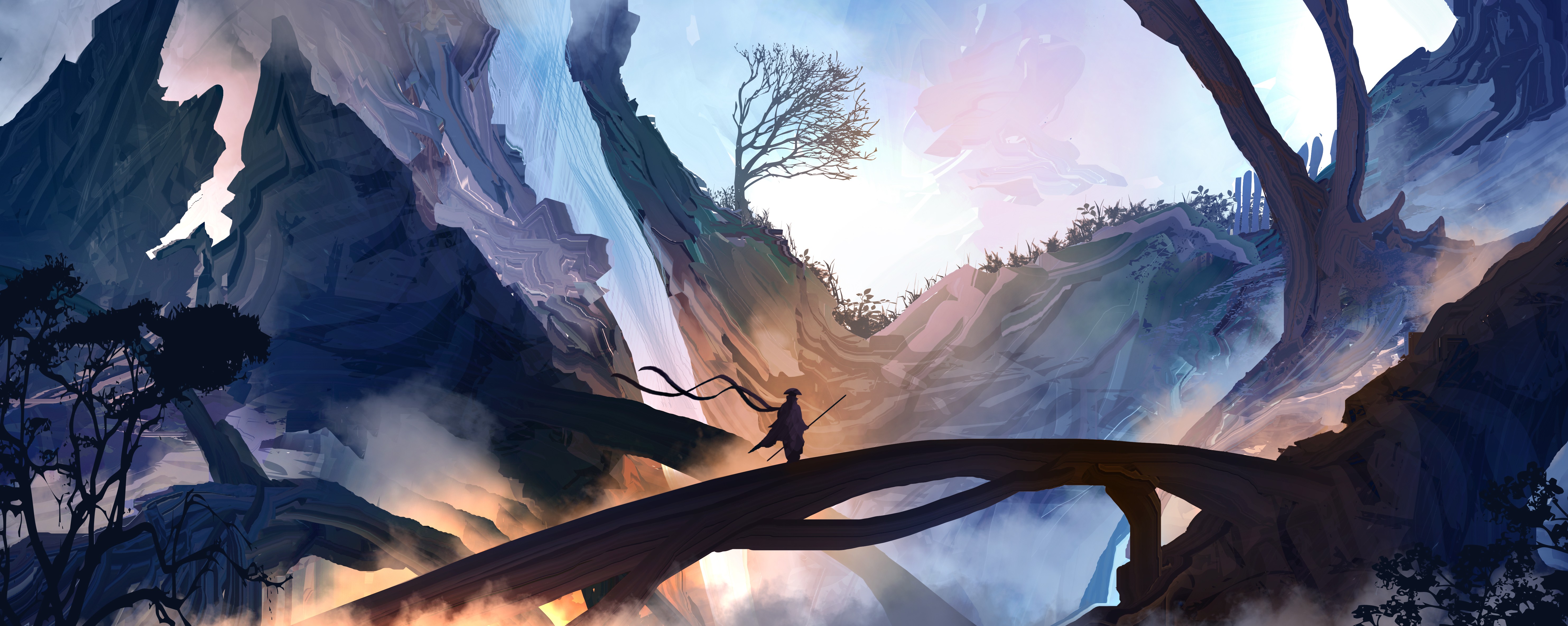 热门奇幻艺术 山 雾 侠客 艺术 高清壁纸 5934×2370