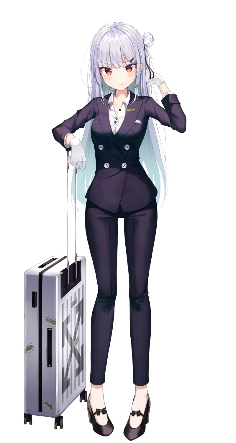 苹果 动漫 女孩 AI艺术 银发 棕色眼睛 西装 手提箱 手机 壁纸 4560×8736