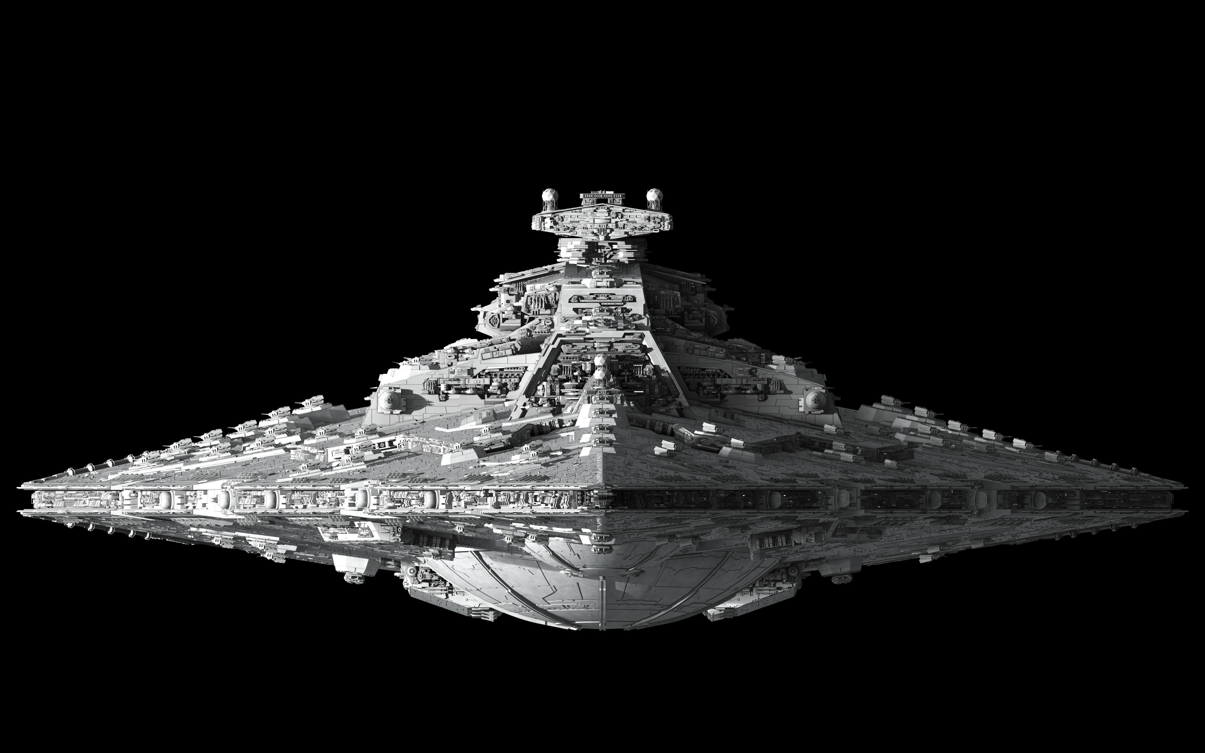 极简主义 歼星舰 星球大战 宇宙飞船 黑白 碎裂海绵 舰船 高清壁纸 3840×2400