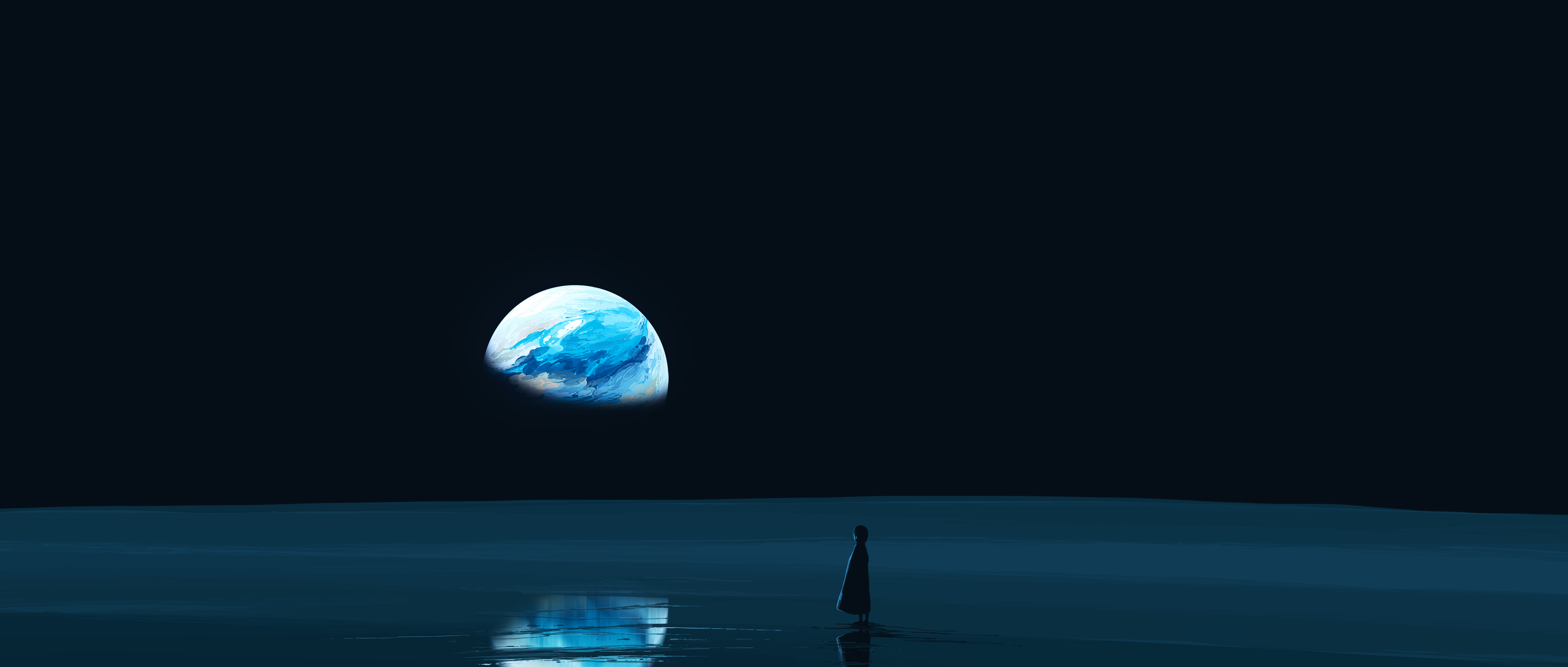 优雅 AI艺术 数字绘画 地球 空间 极简主义 壁纸 5640×2400