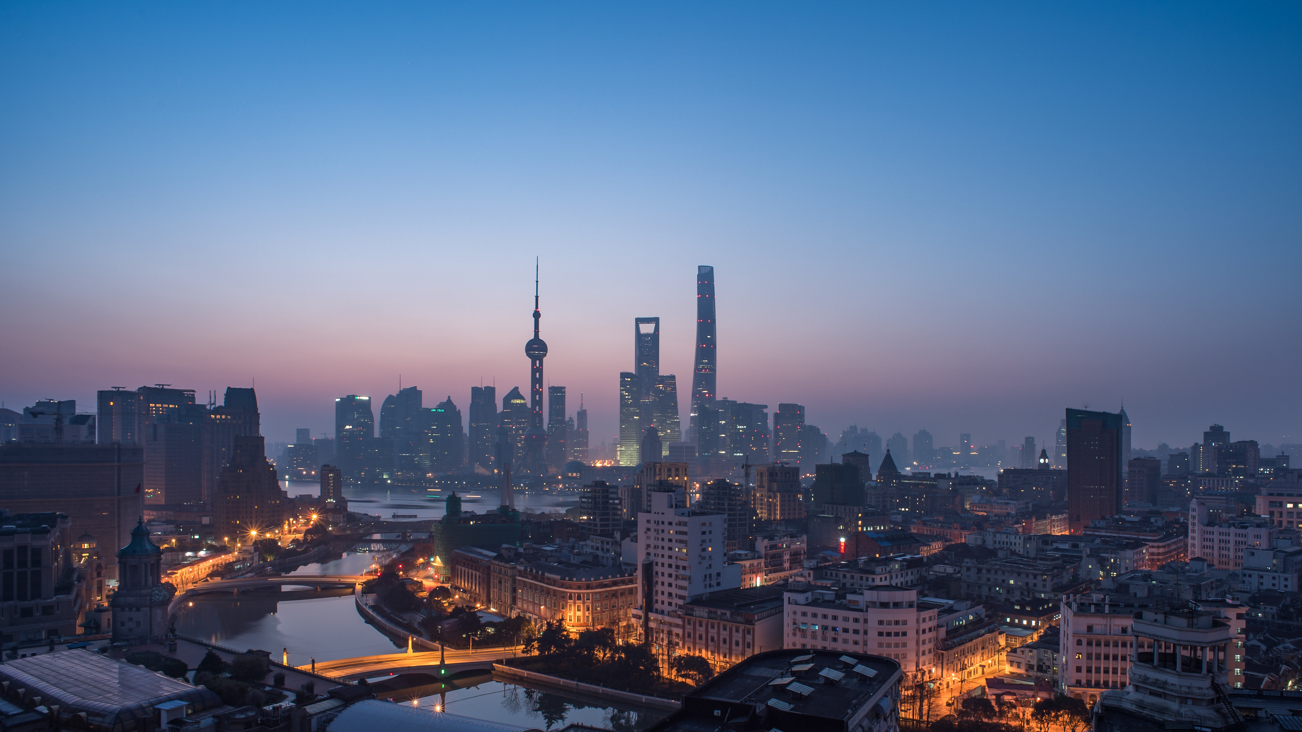 上海 城市 景观 摩天大楼 天空 亚洲 灯光 全景 东方明珠 电视塔 手机壁纸 4494×2528