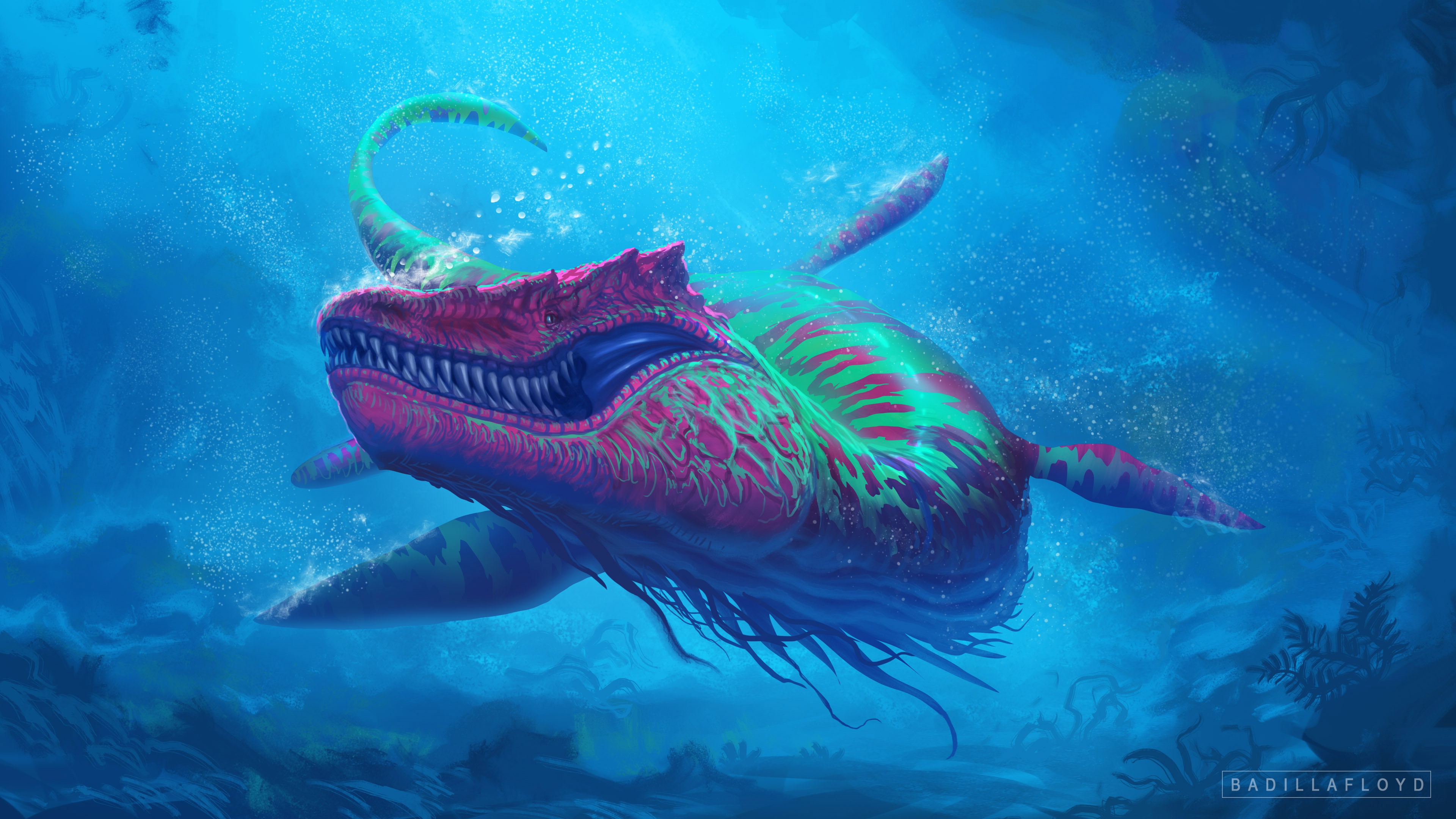 奇幻 艺术 生物 海怪 水下 壁纸 3840×2160