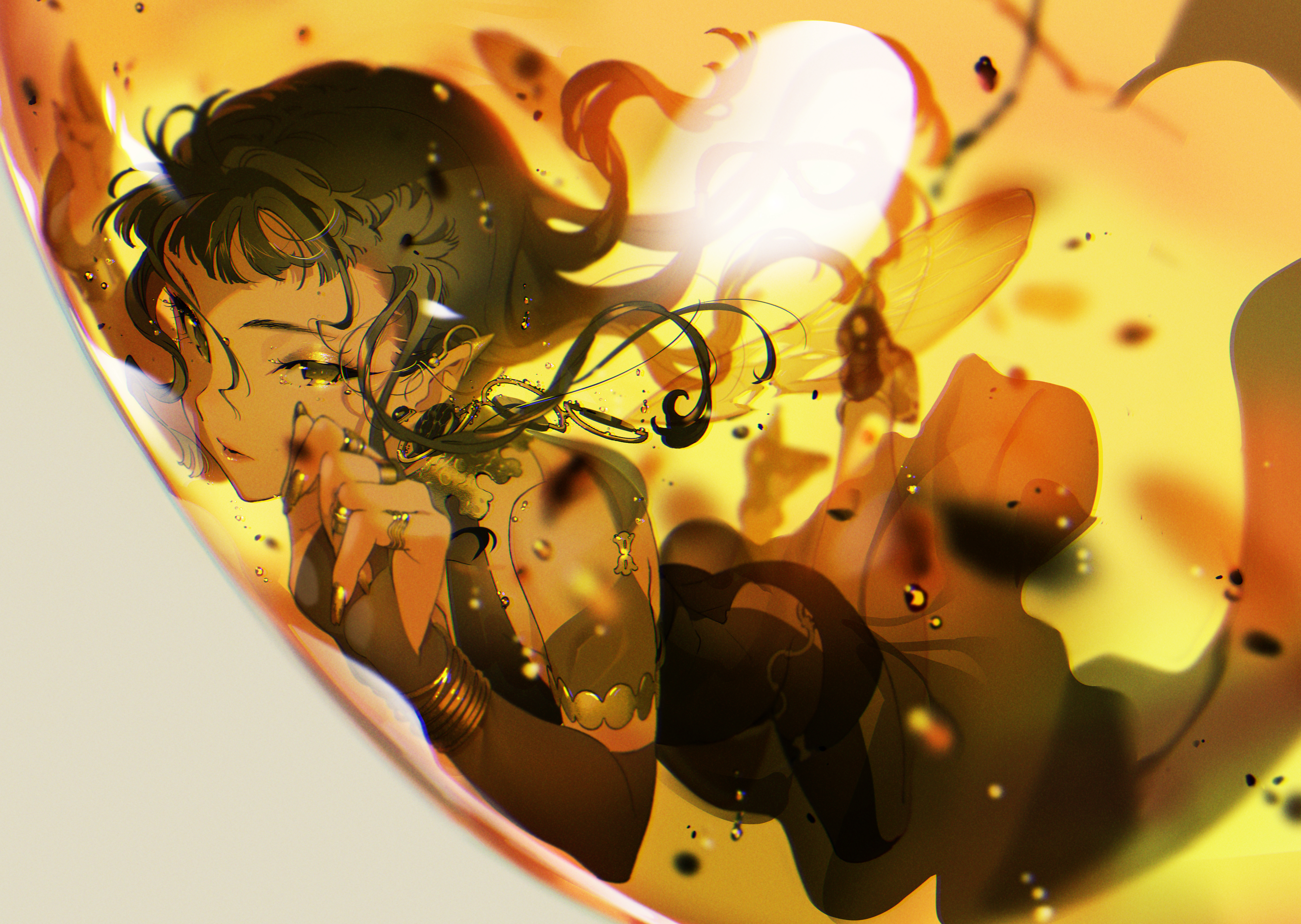 长发 仙女 动漫 女孩 仙翼 琥珀 长指甲 无水印壁纸 6730×4782