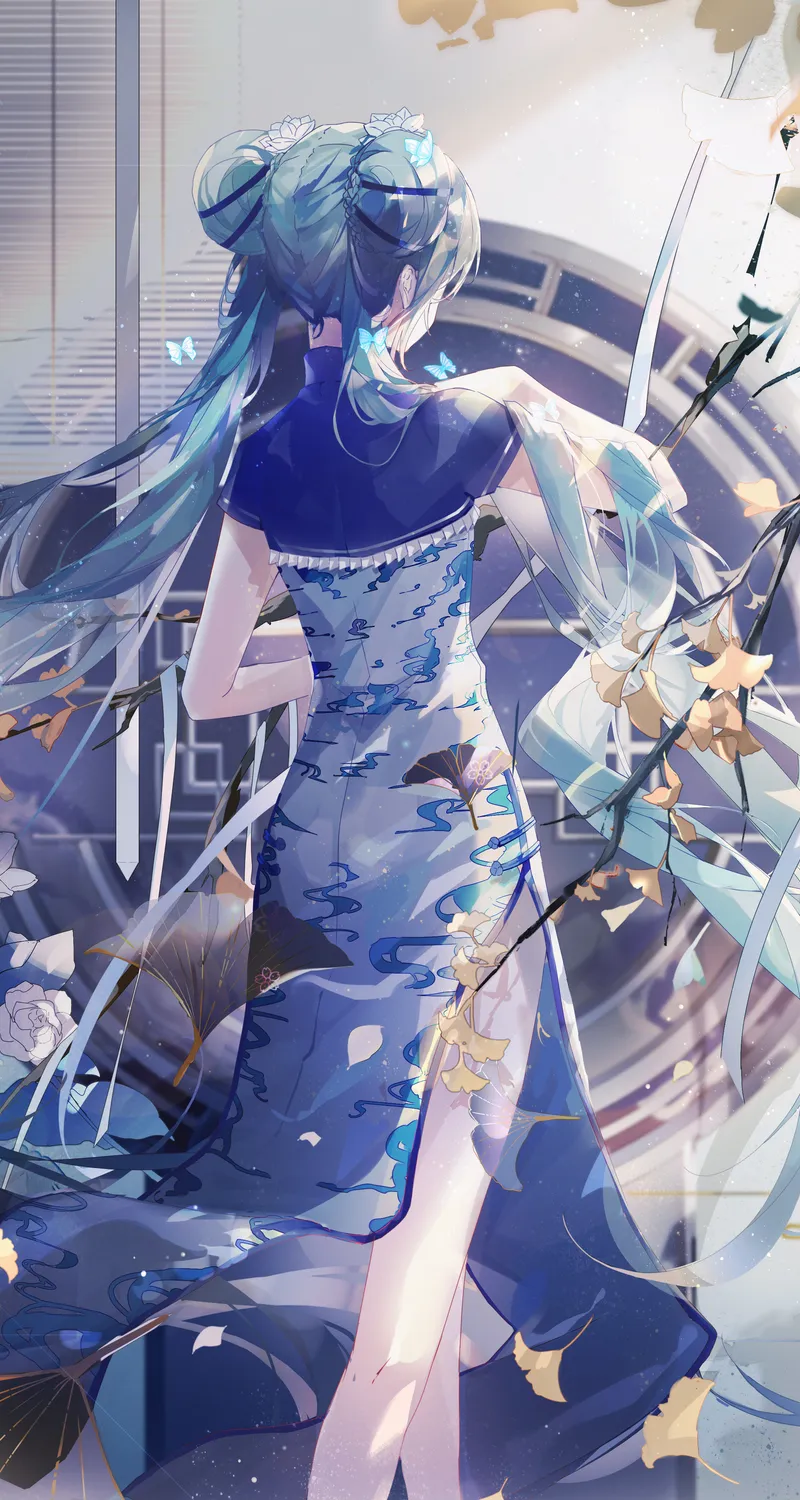 热门蓝发 长发 动漫 女孩 AI艺术 小提琴 初音 双尾 汉服 旗袍 手机 壁纸 4000×4000
