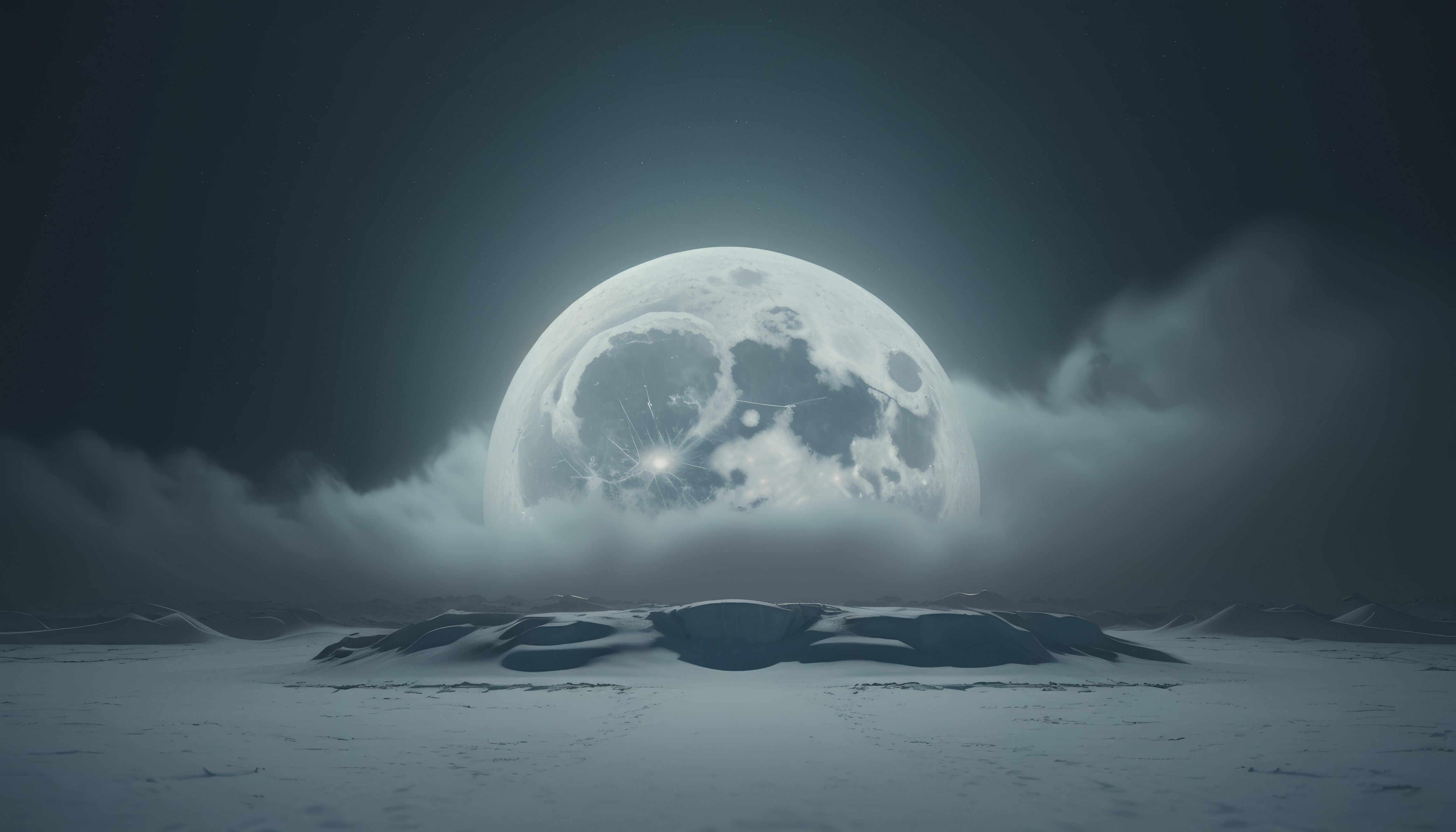 艺术 云 月亮 行星 冬天 雪 简单背景 极简主义 4K高清壁纸 4579×2616