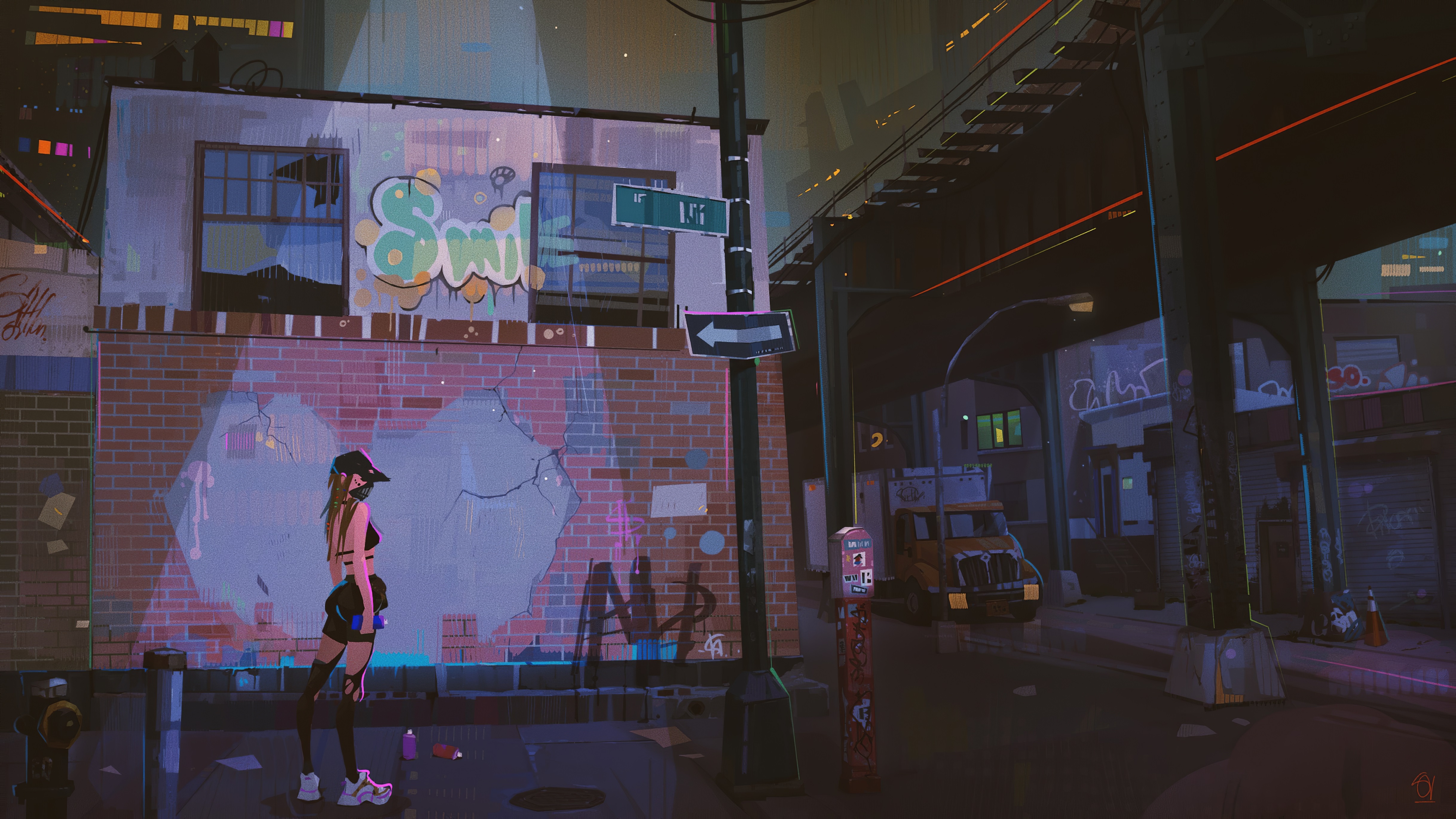 女人 奇幻女孩 AI艺术 插图 城市 夜晚 素描 绘画 涂鸦 桌面壁纸 4872×2742