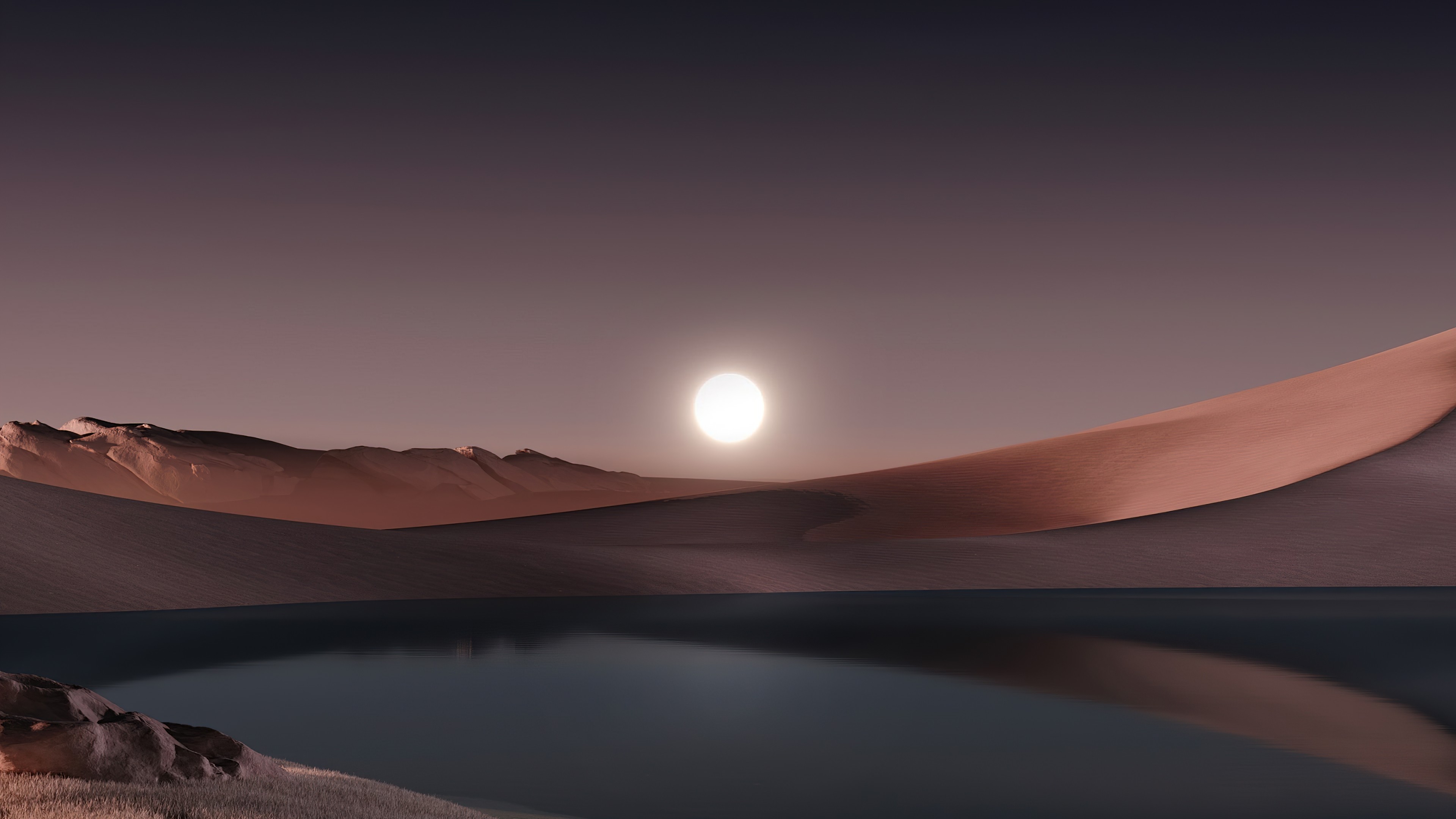 绝美AI艺术 风景 水 倒影 太阳 自然 天空 壁纸 3840×2160