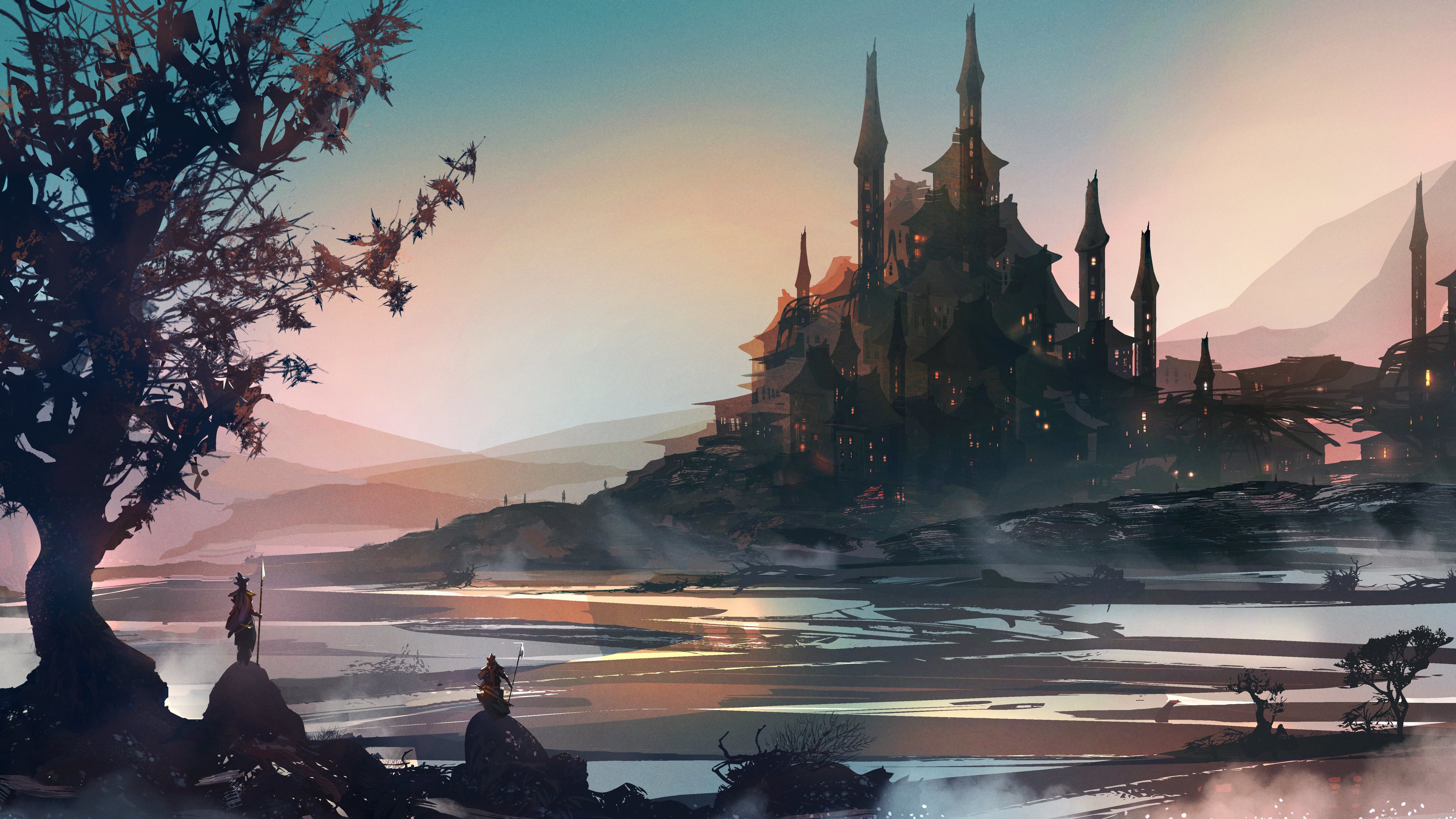 战士 骑士 AI艺术 城堡 风景 奇幻 艺术 壁纸 3840×2160