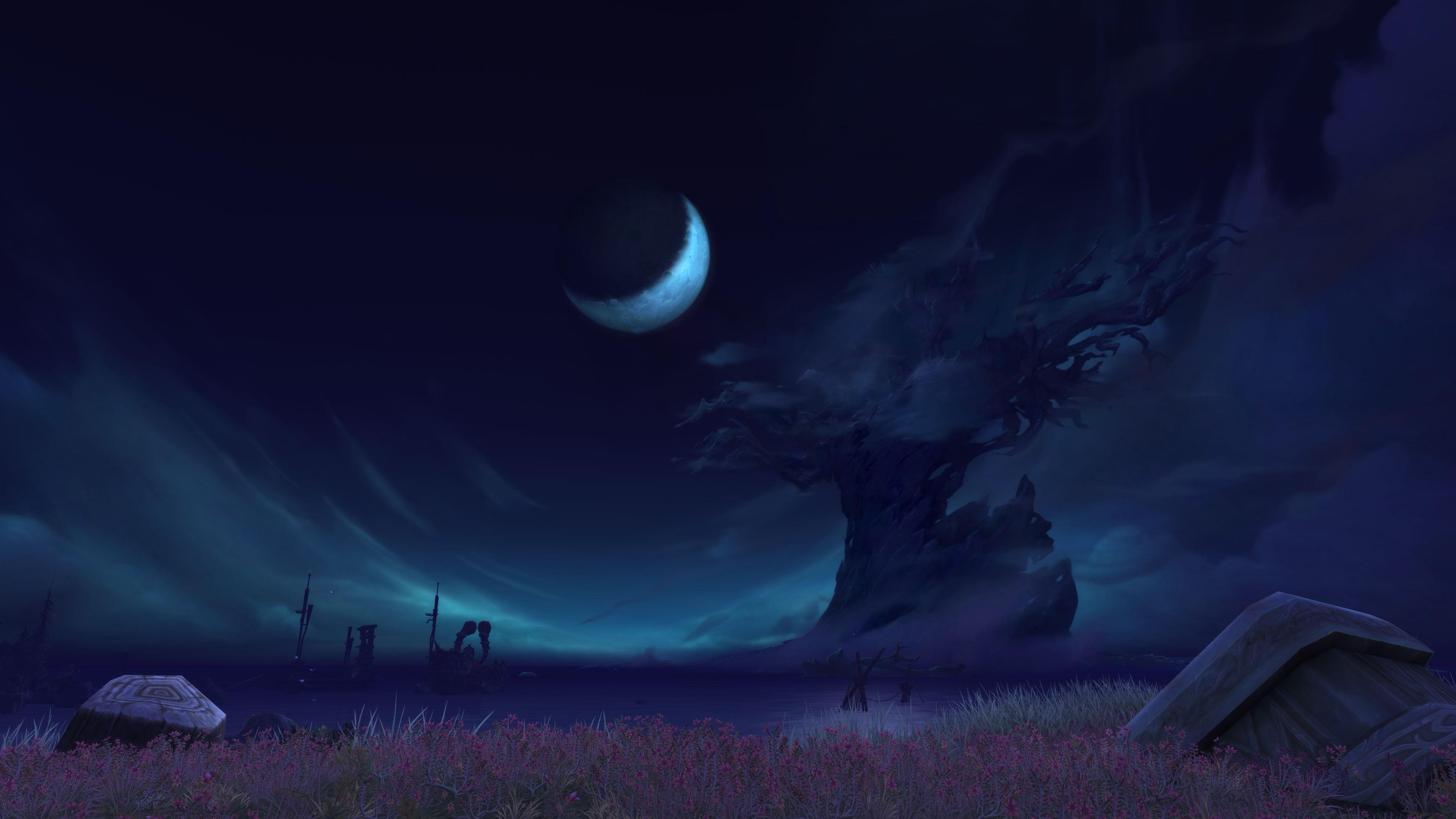 绝美魔兽世界 争夺战 夜晚 满月 游戏CG 4K壁纸 3840×2160