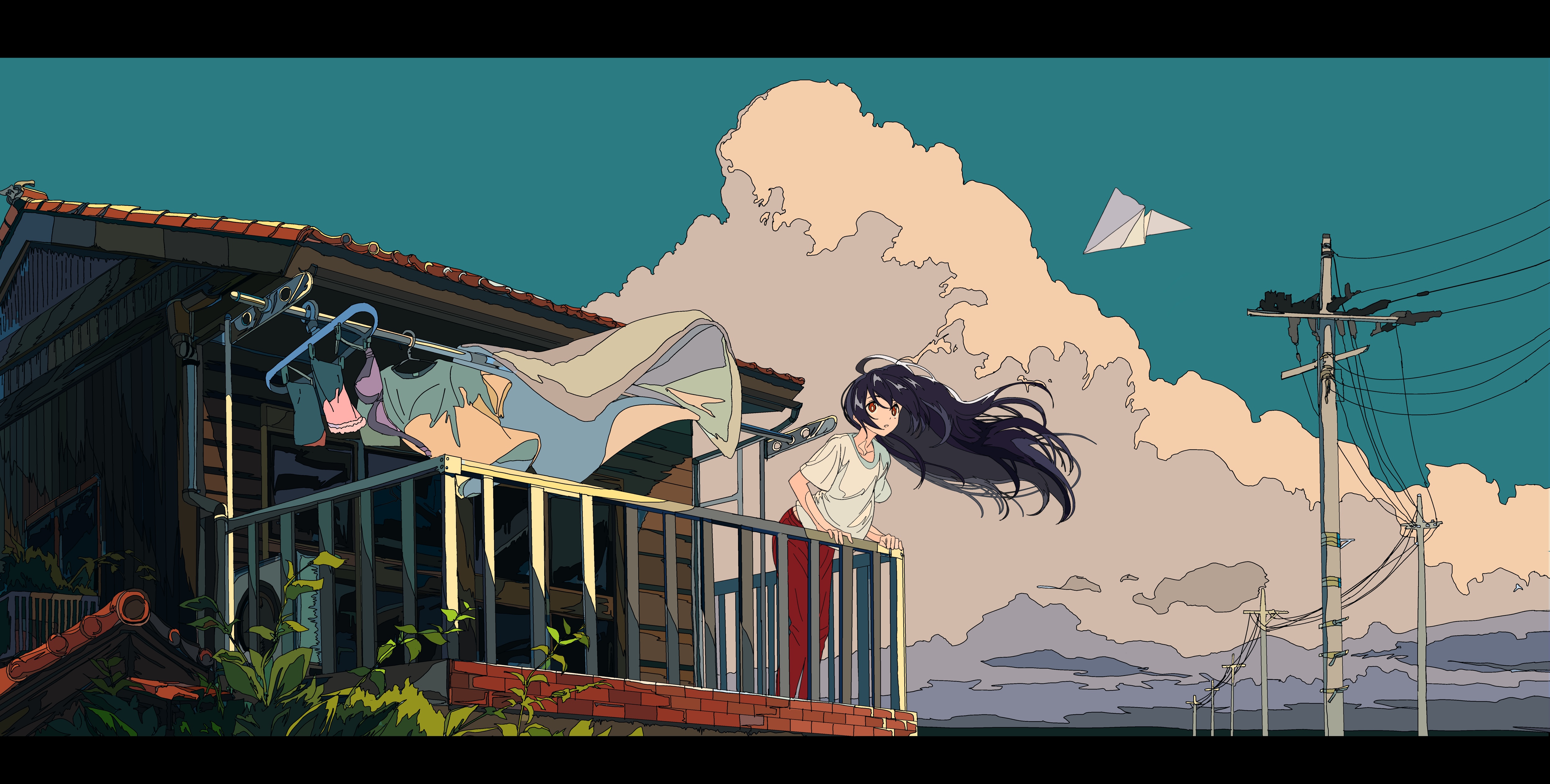 经典长发 纸飞机 阳台 壁纸 5000×2530