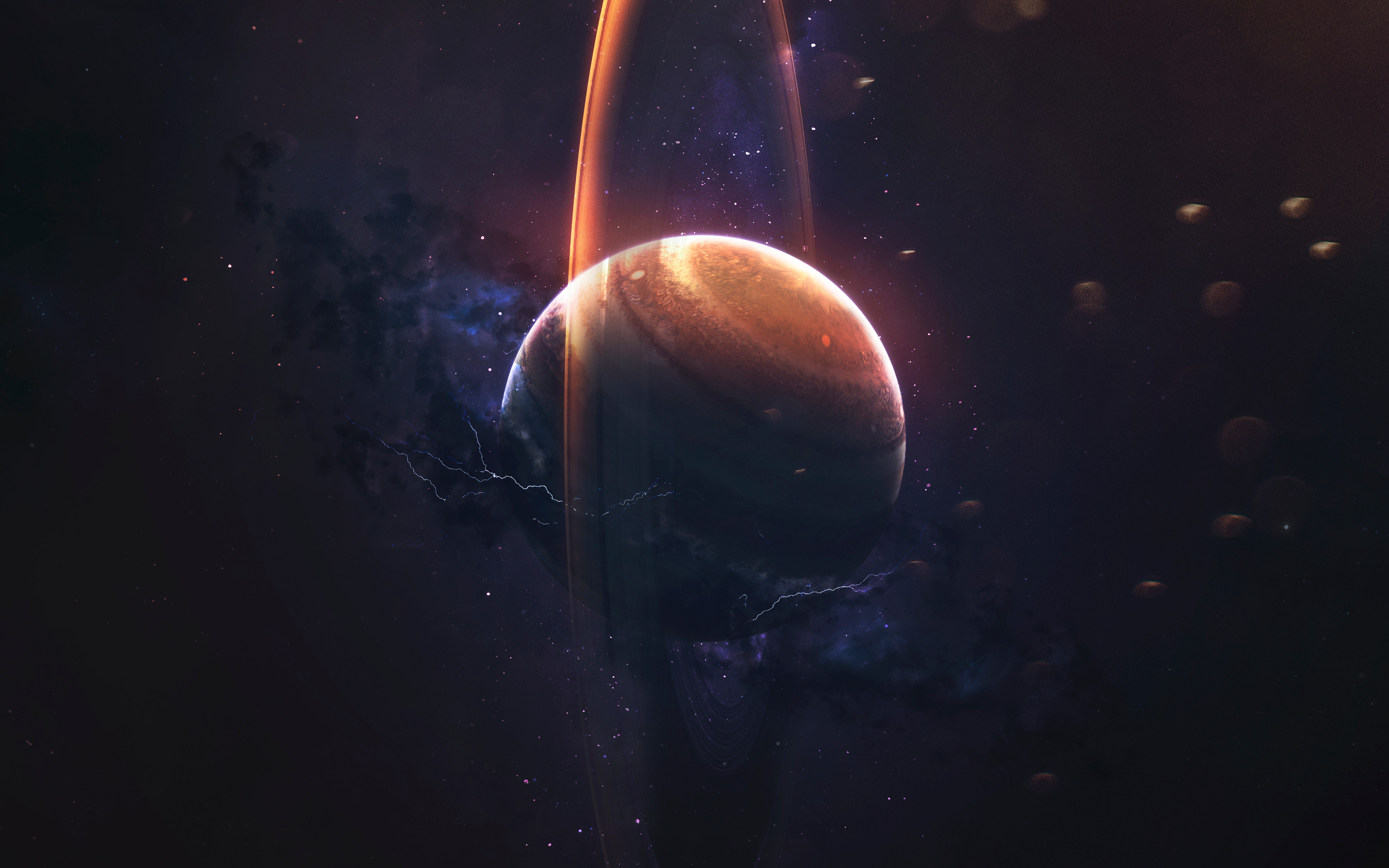 热门AI艺术 图片 插图 空间艺术 伽利 行星 木星 行星环 恒星 高清壁纸 3840×2400