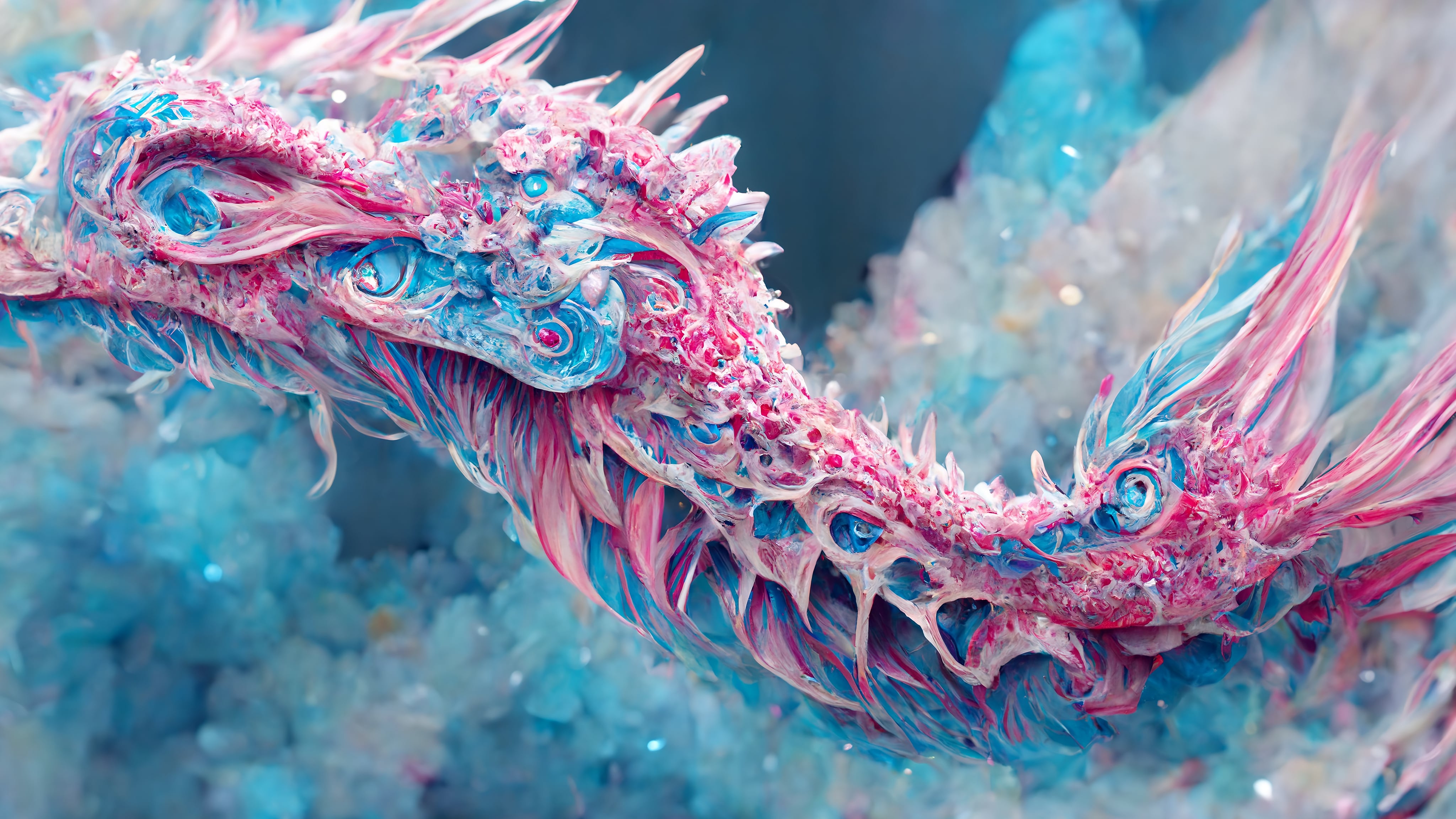 粉色 蓝色 水晶 鲜艳颜色 艺术 抽象 壁纸 4096×2304