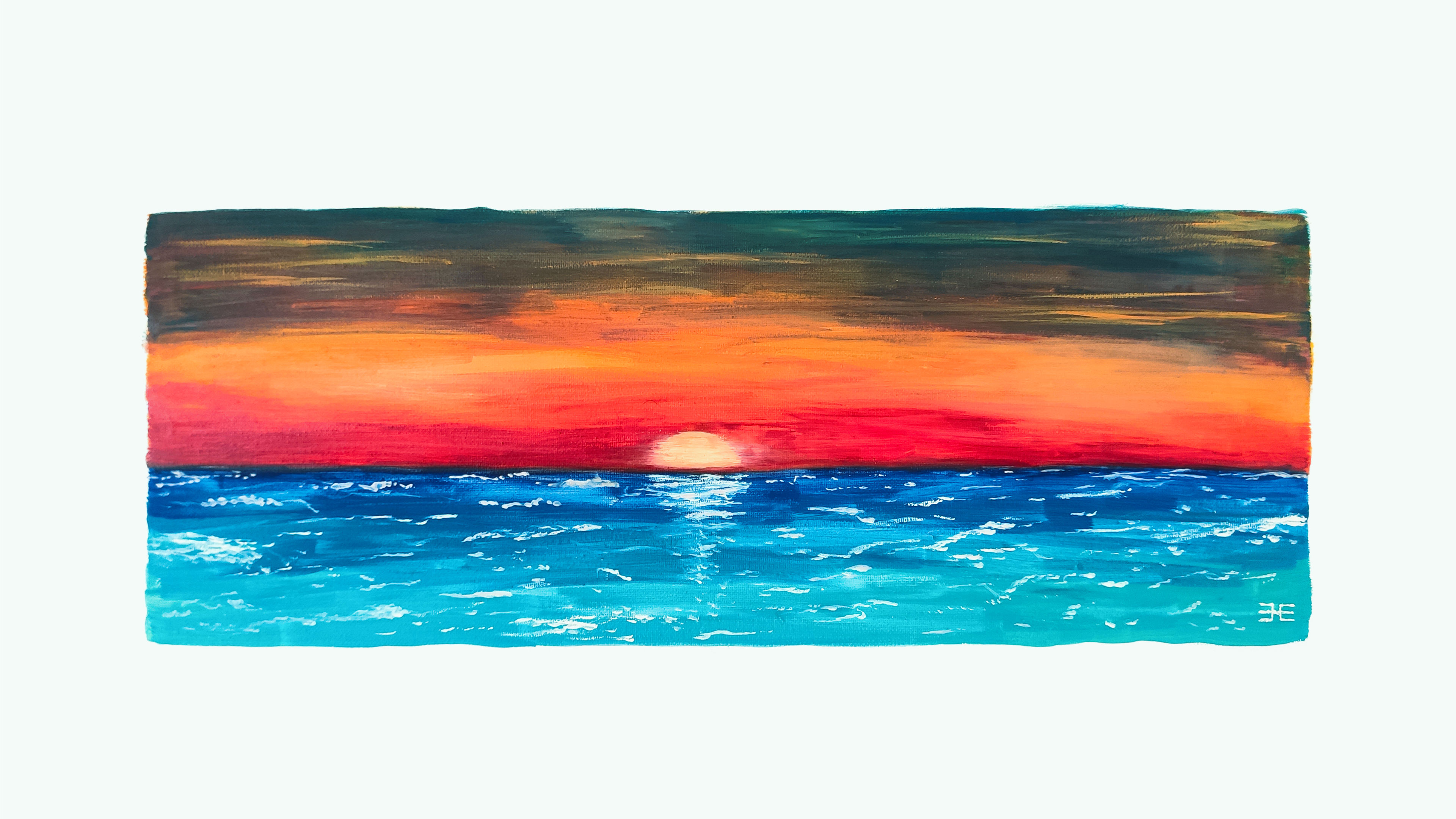 绝美日落 绘画 大海 桌面壁纸 3840×2160