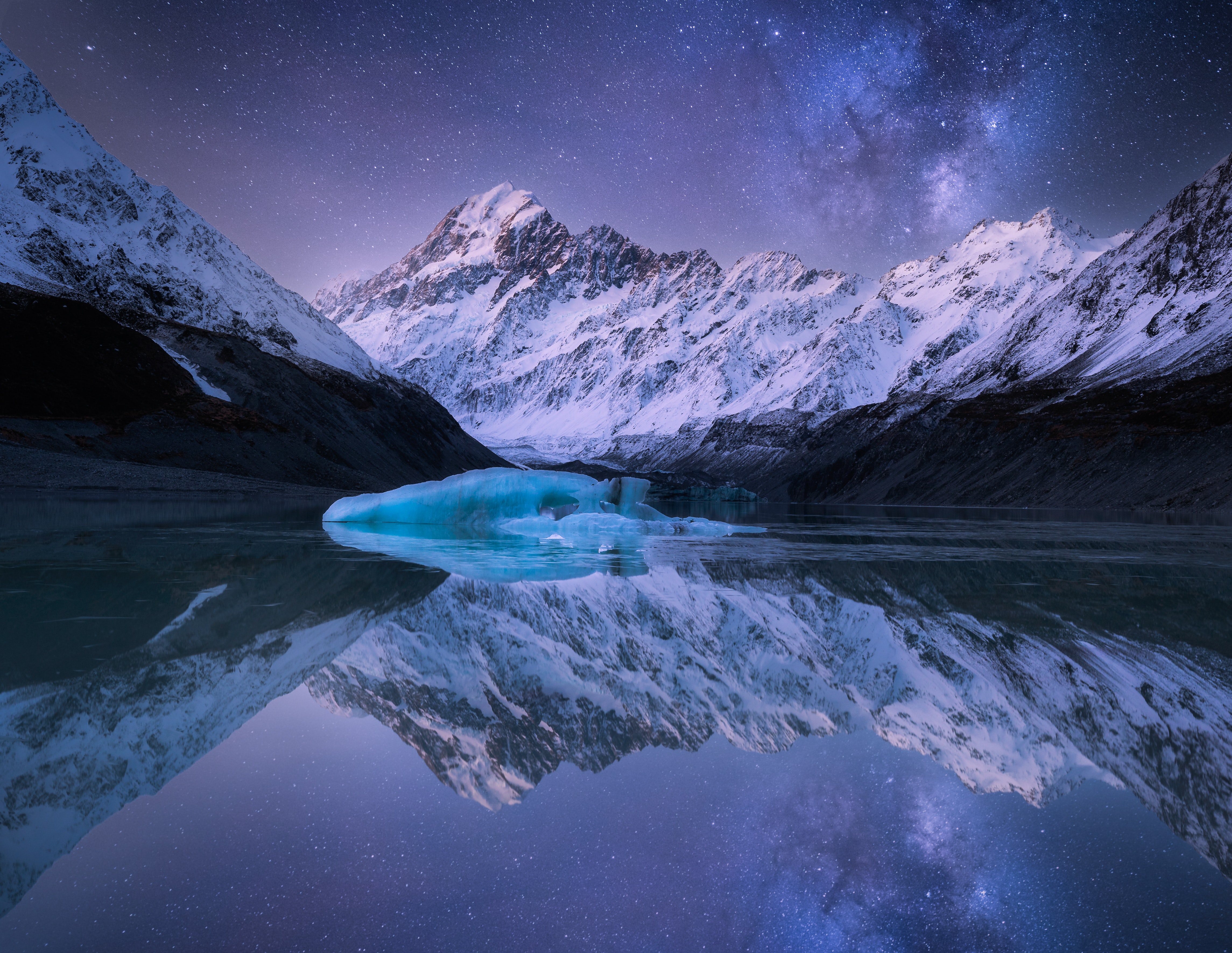 风景 自然 摄影 山 天空 夜 夜景 星星 倒影 雪 冰 壁纸 4578×3543