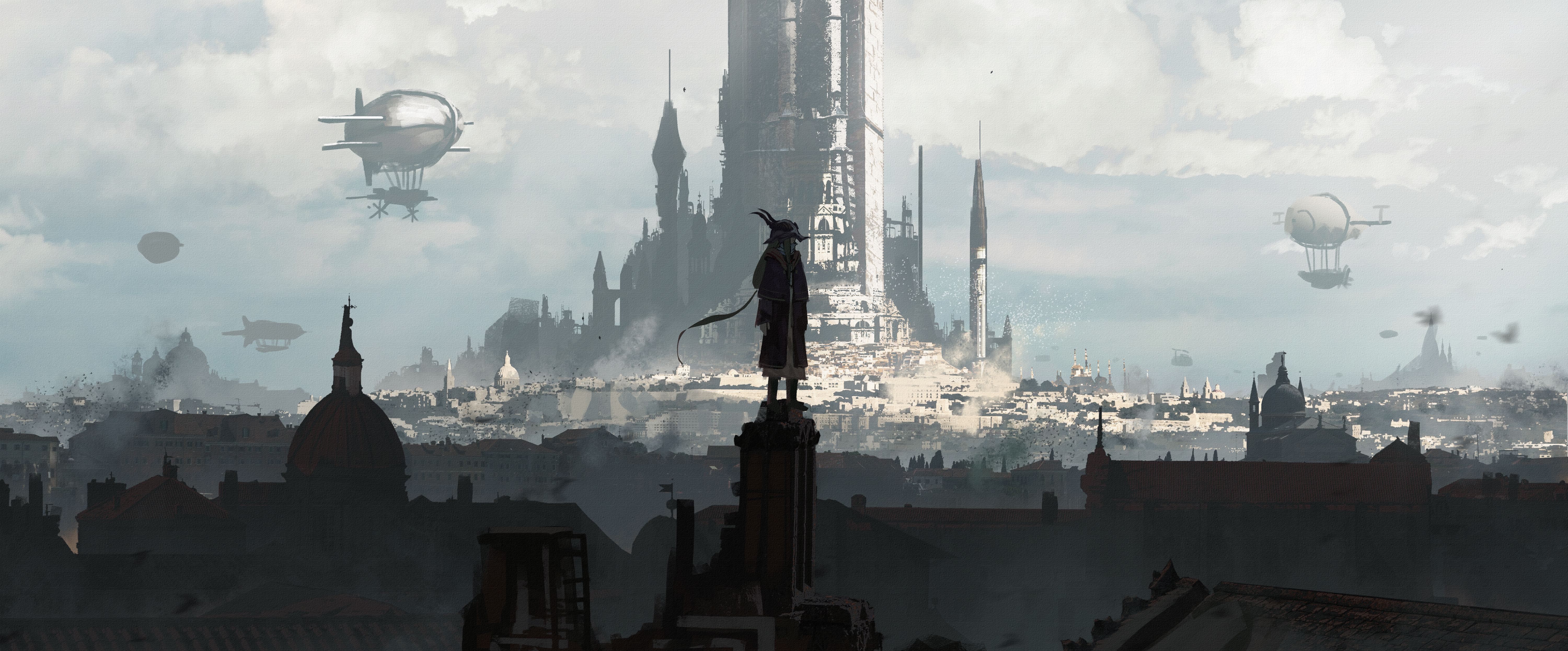 小行星 艺术家 动漫 女孩 奇幻艺术 壁纸 6000×2492