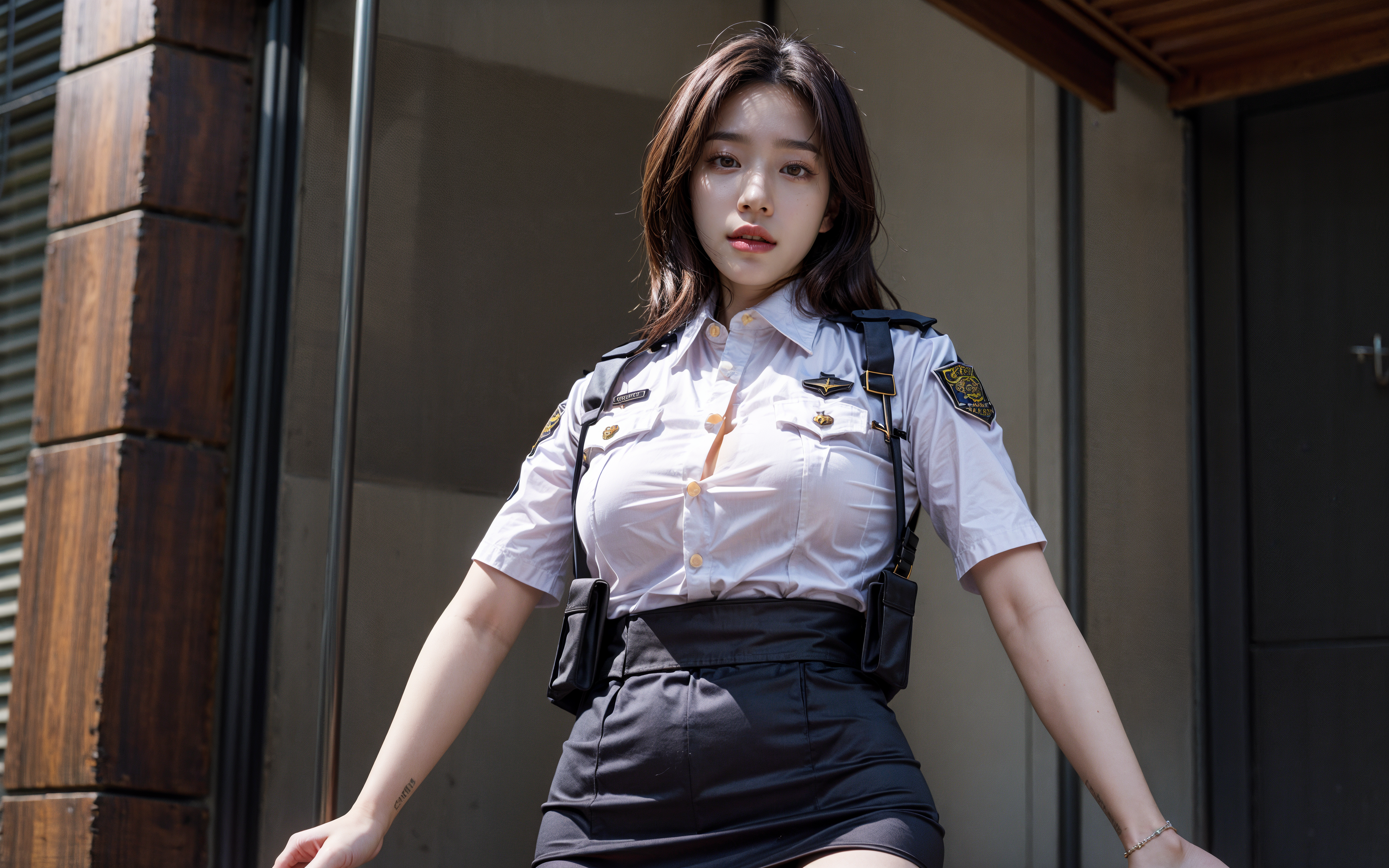女人 深色皮肤 警察 女警察 站立 人工智能 肖像 制服 壁纸 4096×2560