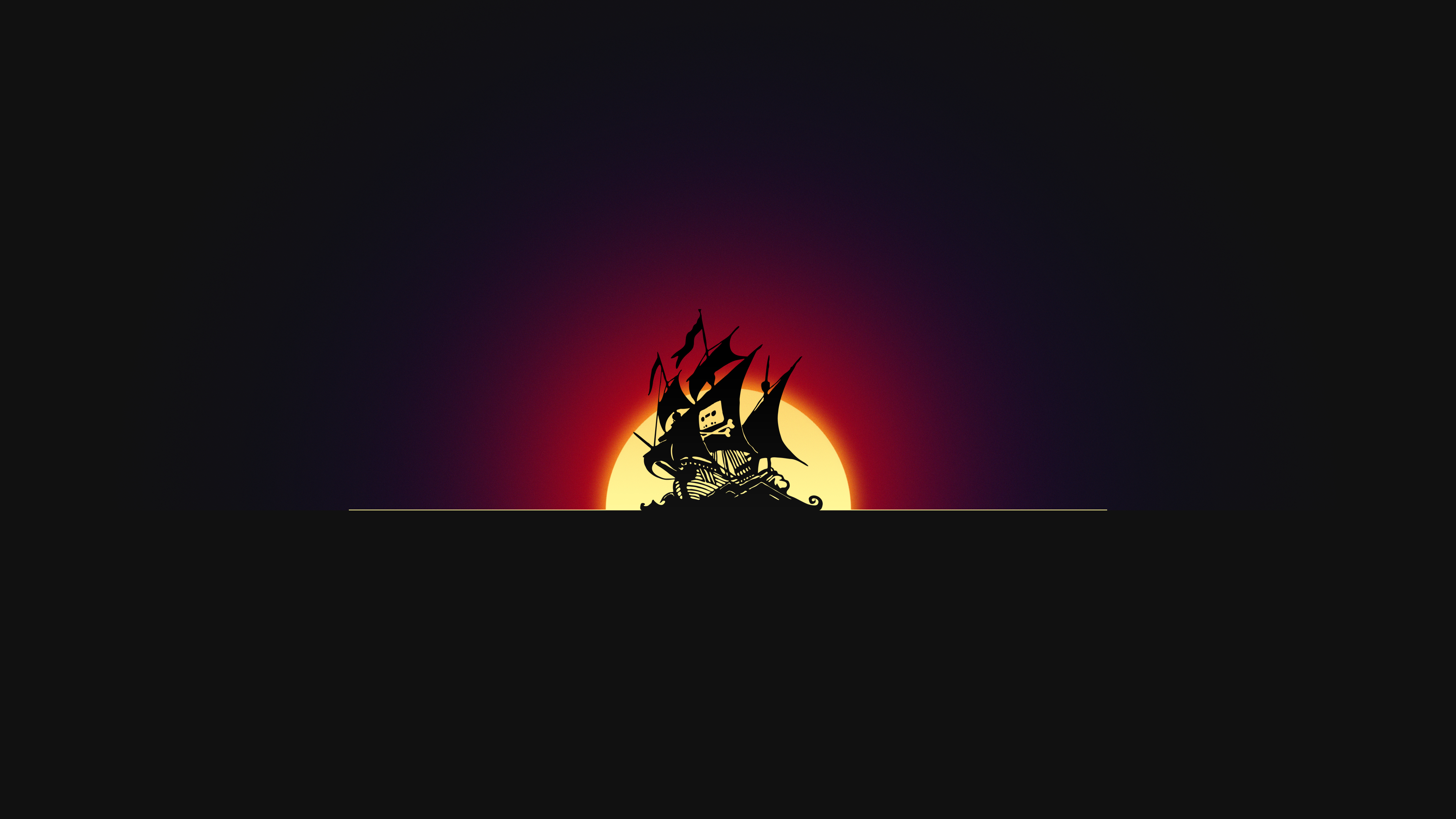 极简主义 海盗船 太阳 黑暗 简单背景 海盗湾 桌面壁纸 3840×2160