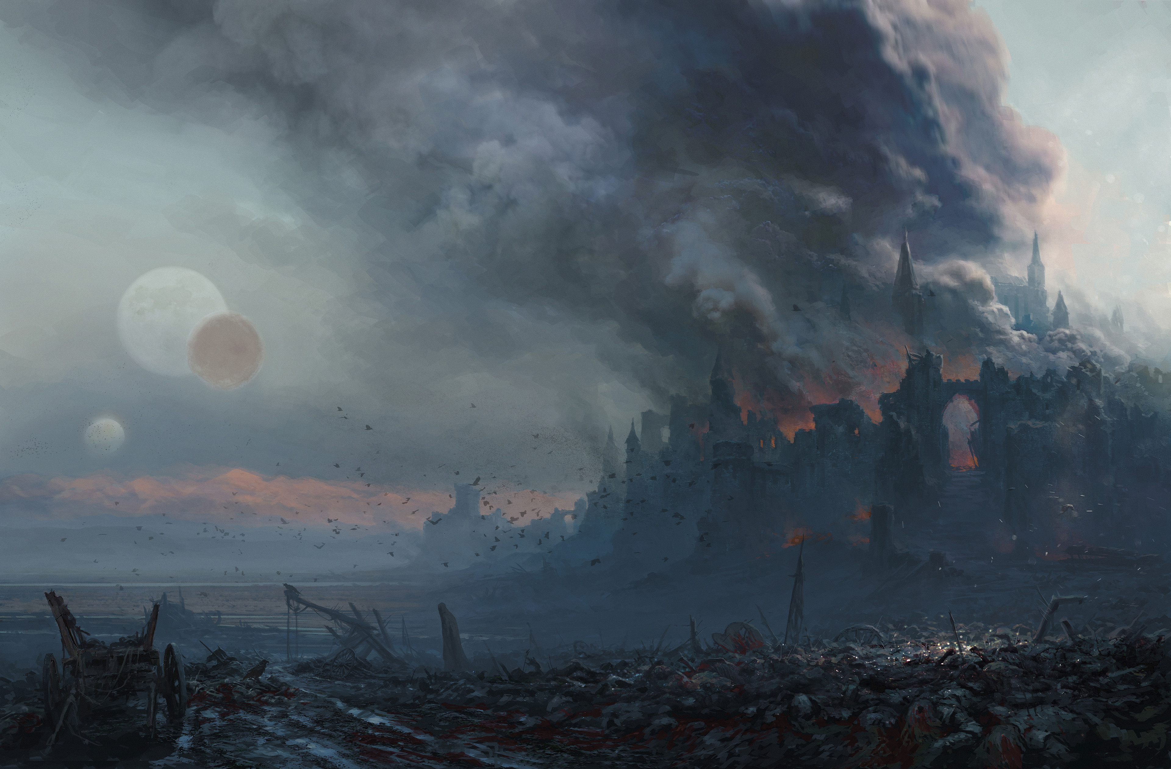 奇幻 艺术 城堡 燃烧 4K高清壁纸 3840×2523