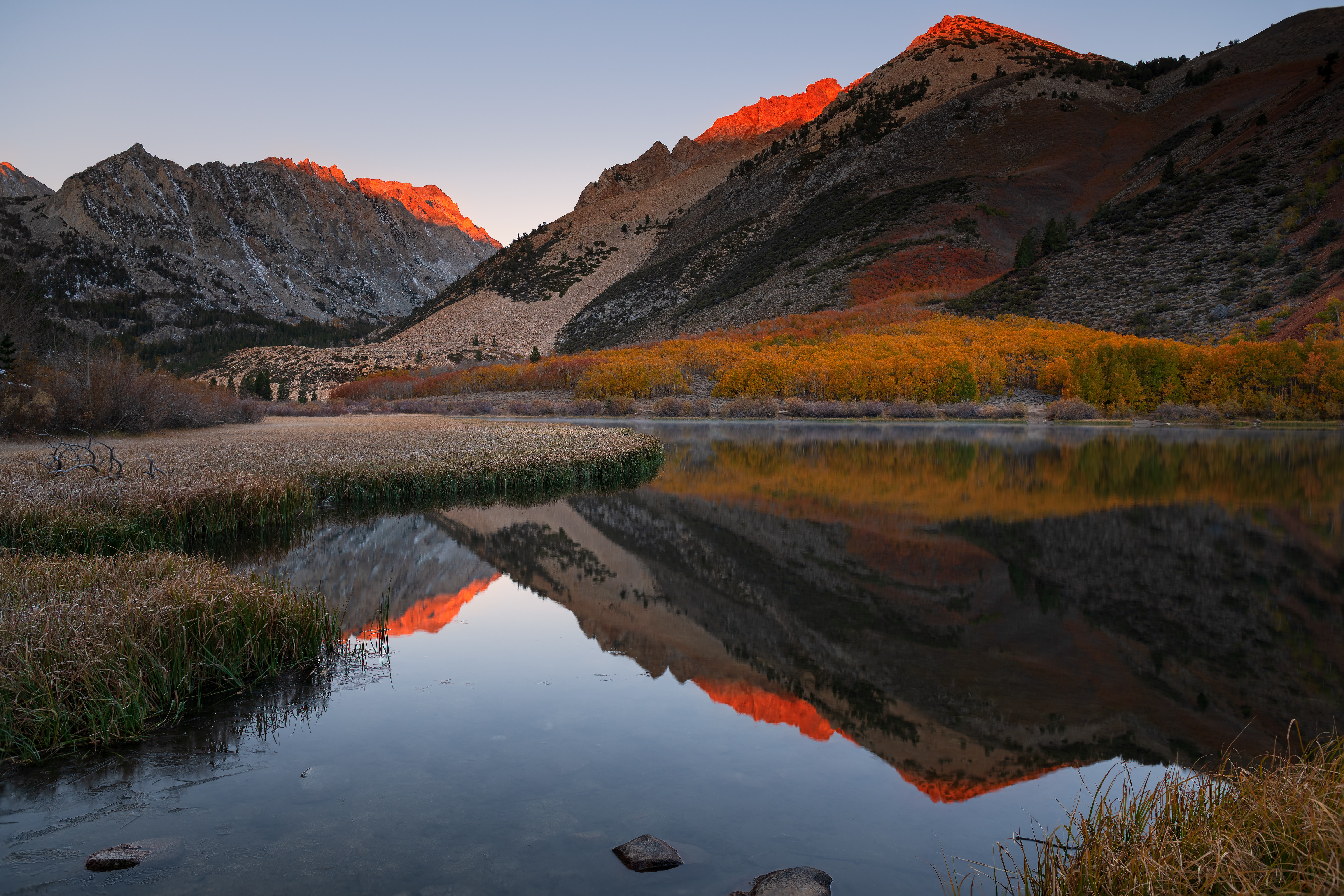 摄影 风景 湖泊 倒影 晴朗 天空 日落 森林 北湖 水 自然 壁纸 6144×4097