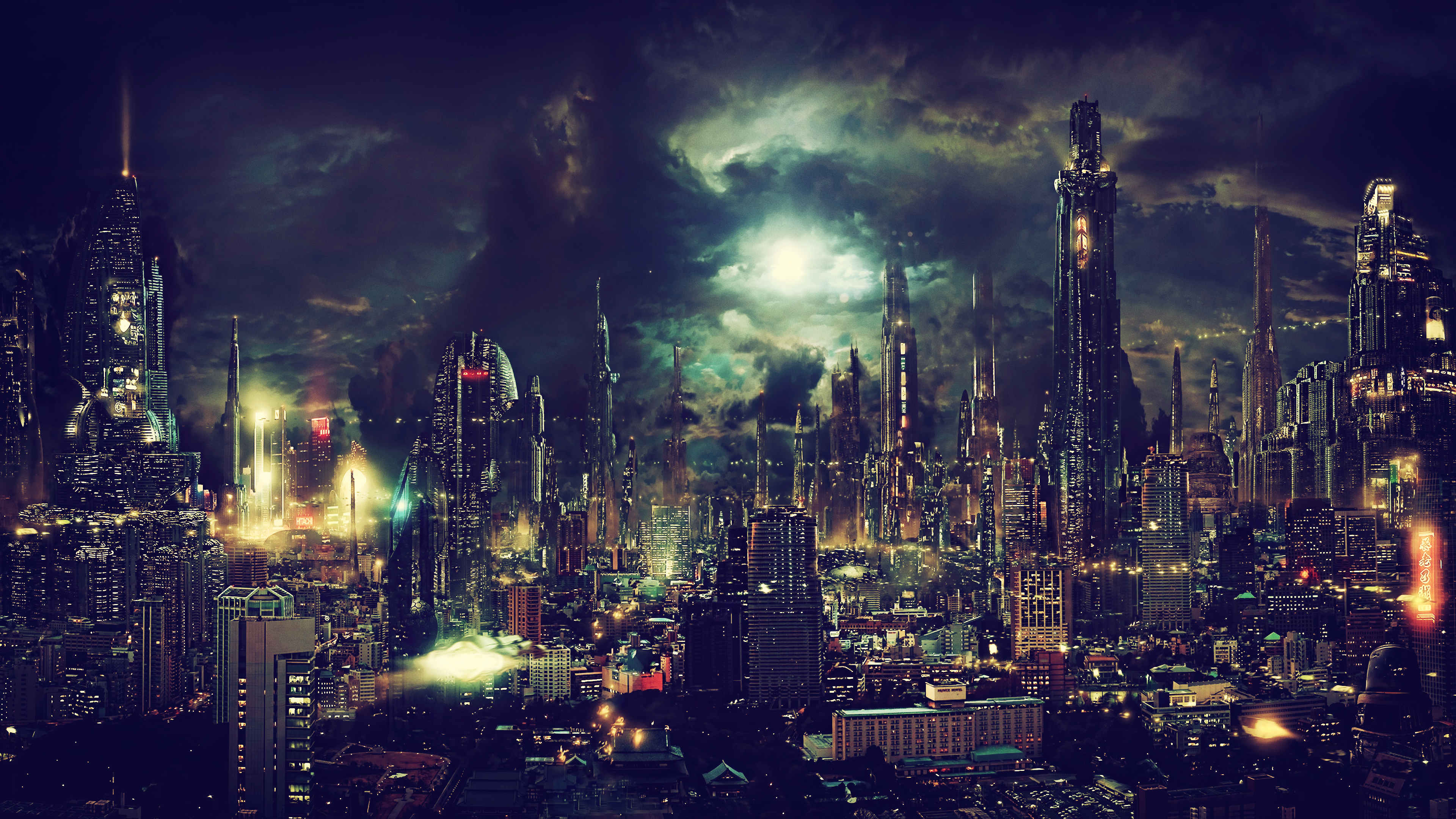 热门奇幻艺术 夜晚 城市 景观 赛博朋克 未来城市 高清壁纸 3840×2160