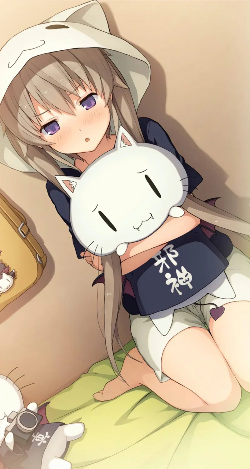 热门床上 长发 动漫 女孩 相机 毛绒 动物 脸红 兜帽 手机 高清壁纸 4320×7680