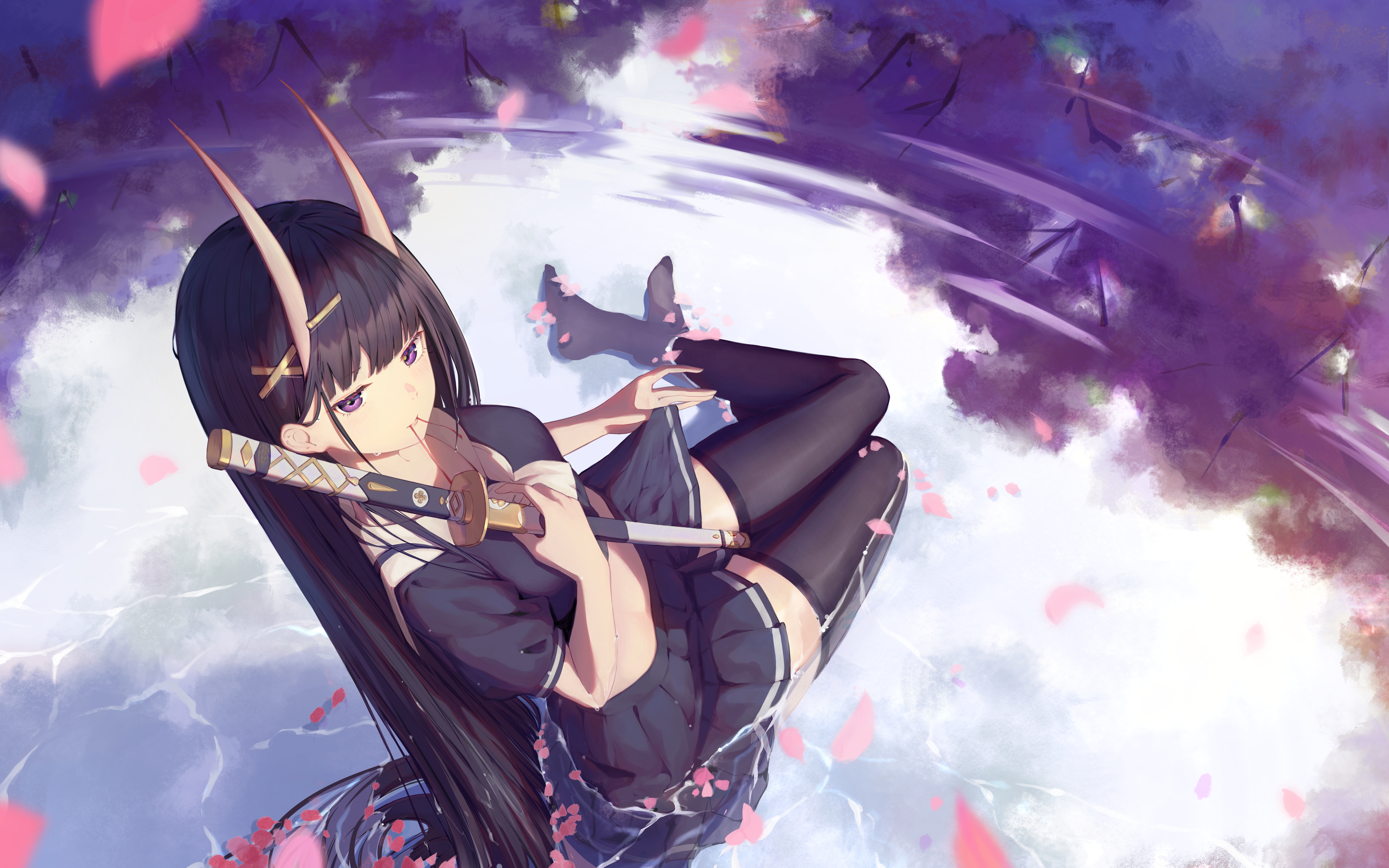 热门魔女 动漫 女孩 魔角 号角 剑 袜子 水 校服 蔚蓝巷 碧蓝航线 高清壁纸 4919×3076