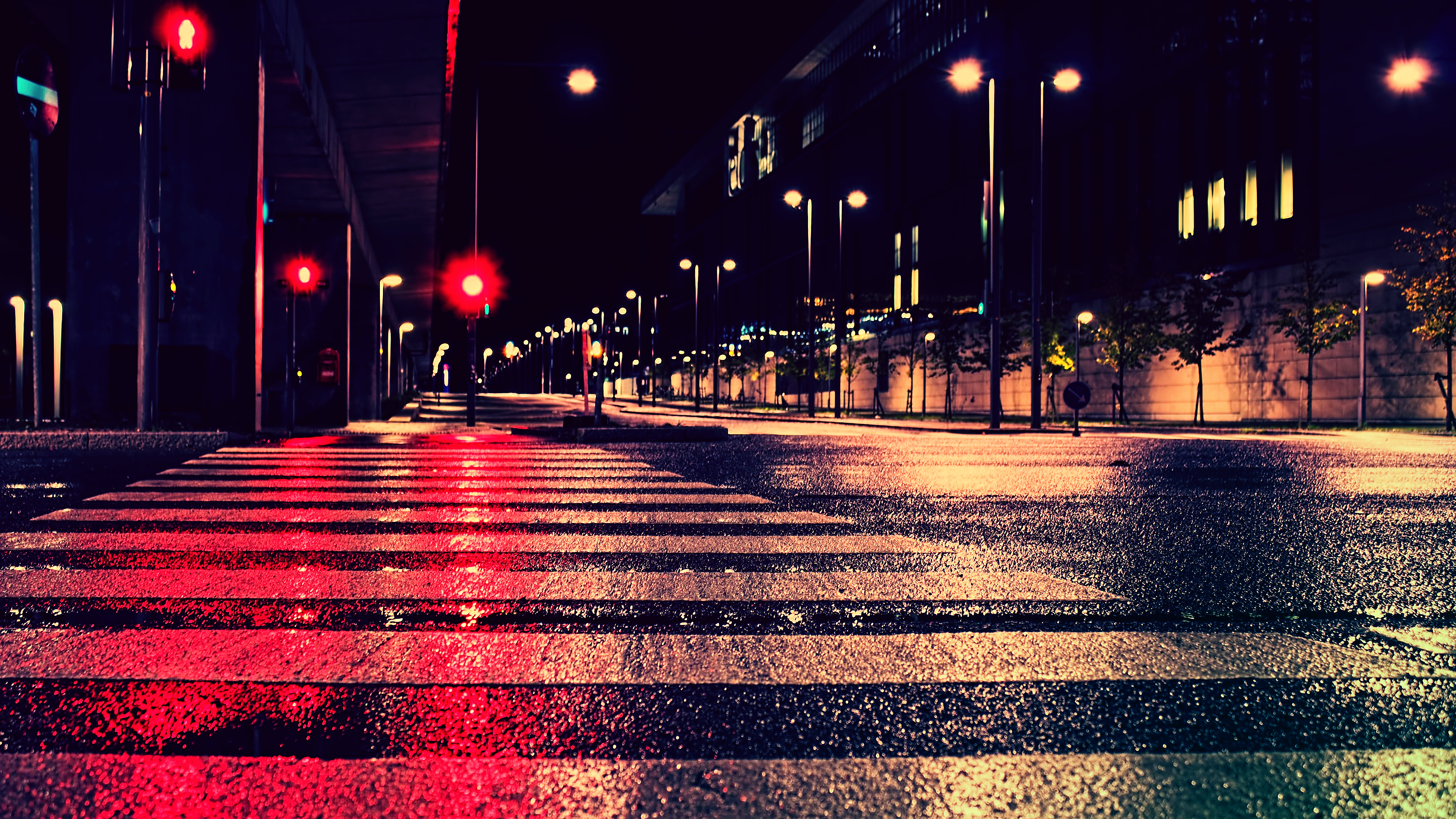 街道 城市 道路 景观 摄影 夜晚 灯光 沥青 路 4K高清壁纸 3840×2160