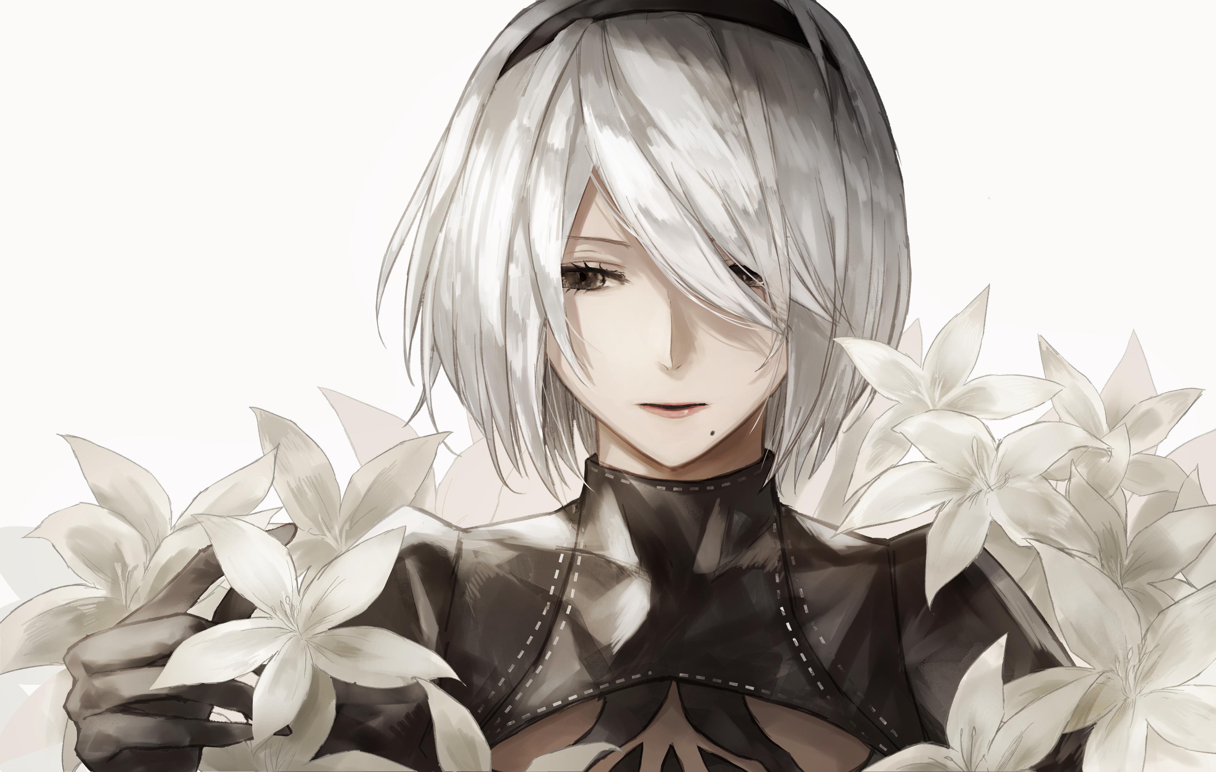 热门机械纪元 花朵 白色 绘图 桌面壁纸 4093×2600